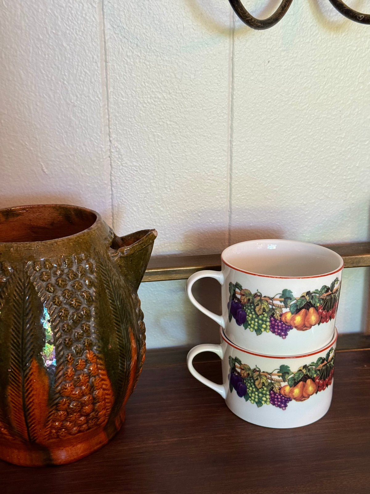 Tabletops Unlimited “Kensington Garden” Fruit Pattern Tea Cups, Set of 2 🍇 🍐 🍒 🍏 ☕️