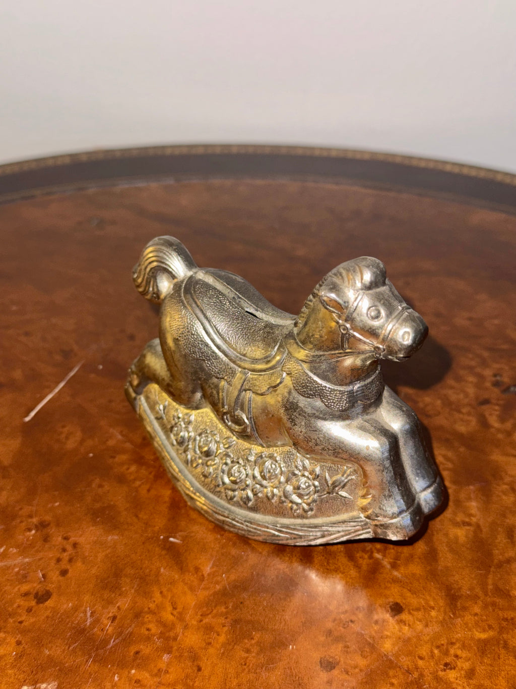 Vintage Silver Plated Rocking Horse Piggy Bank