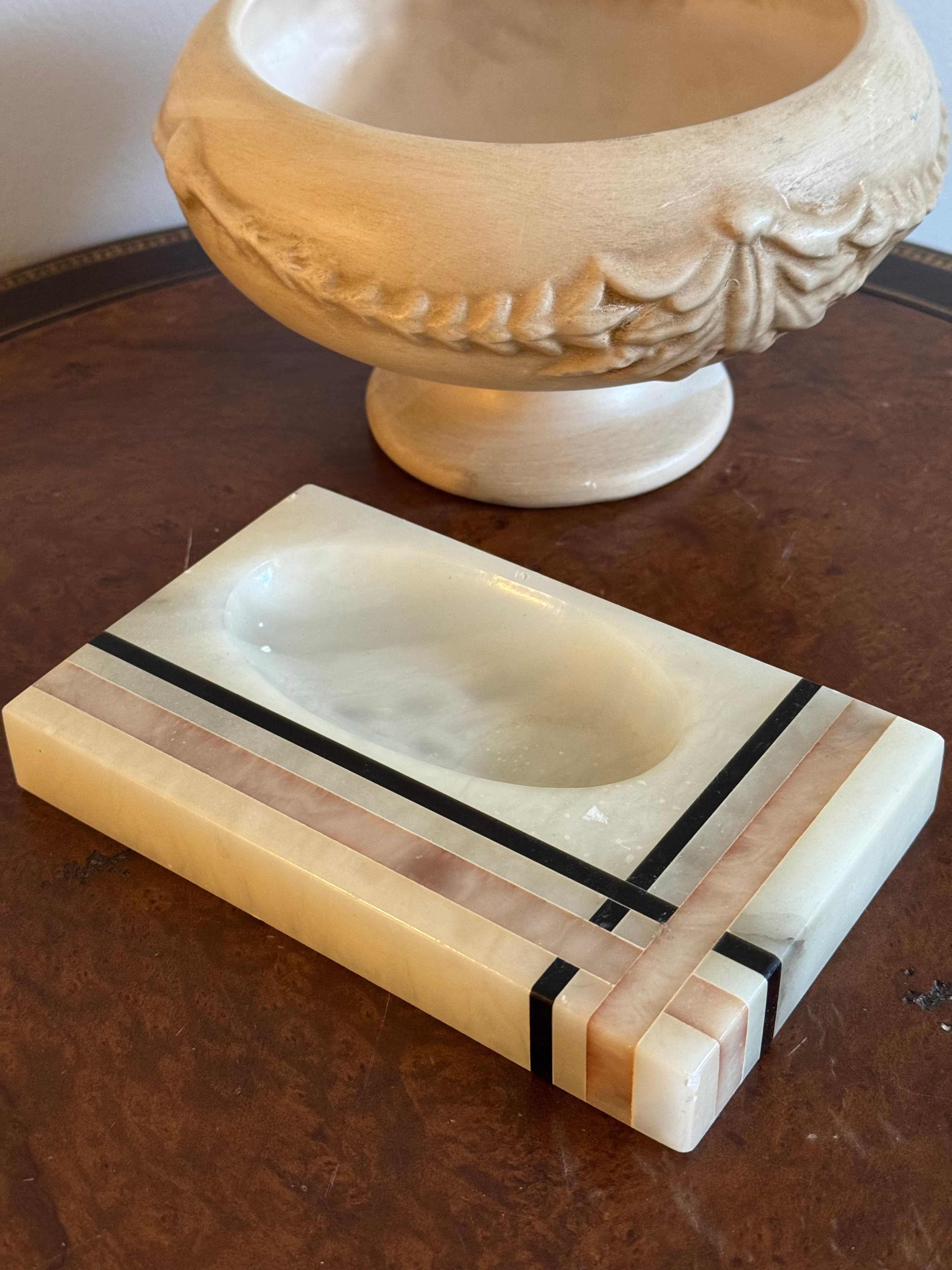Vintage Art Deco Onyx Soap Dish / Catchall Tray