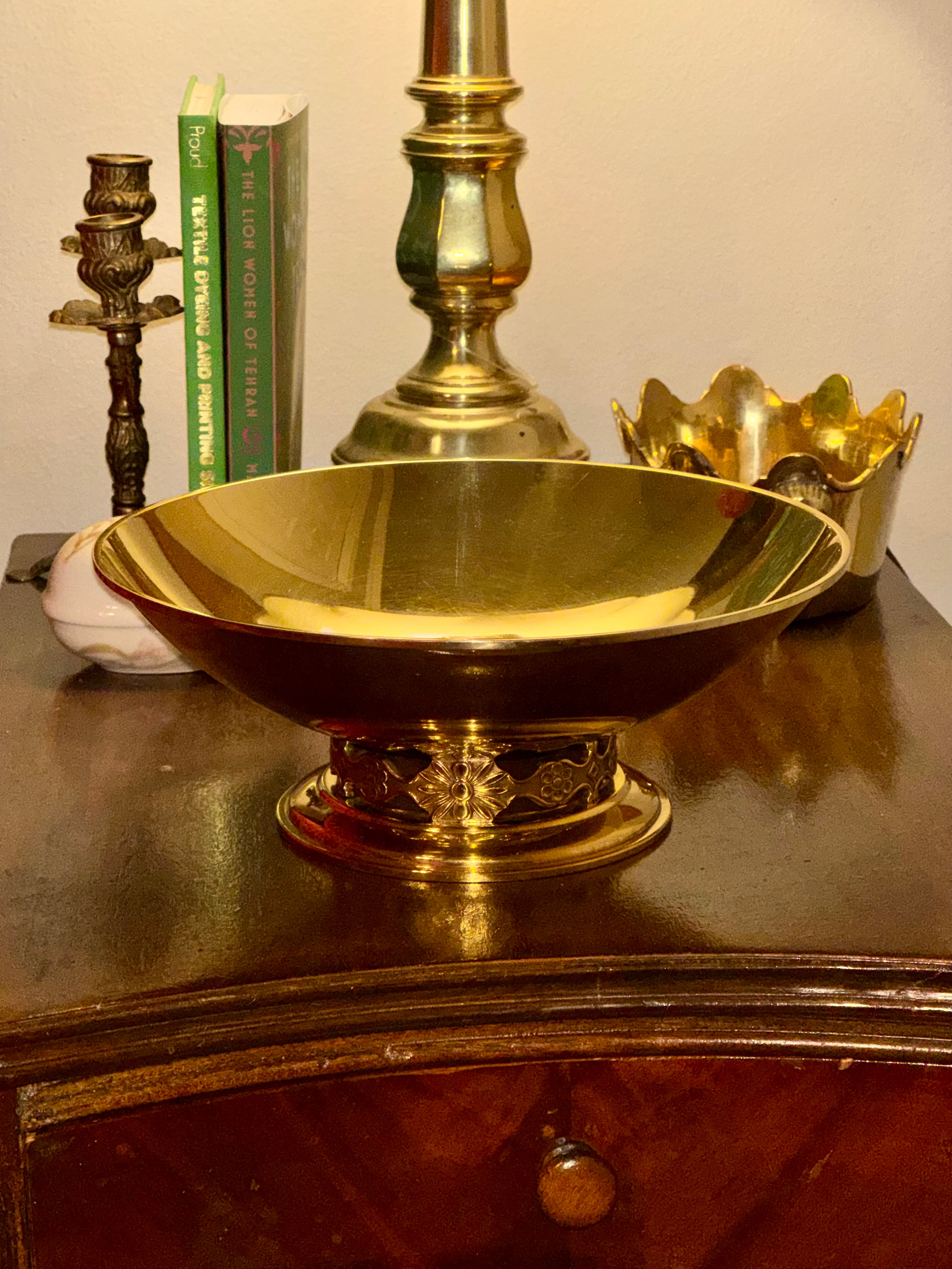 Vintage Ystad Metall Brass Pedestal Bowl, Swedish Art Deco, Floral Base