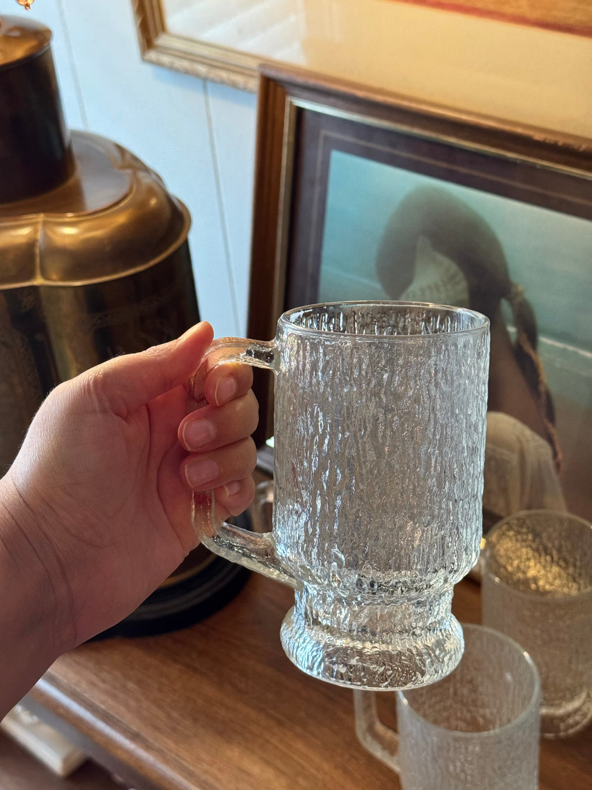 Indiana Glass MCM “Crystal Ice” Tree Bark Textured Beer Mugs, Set of 4