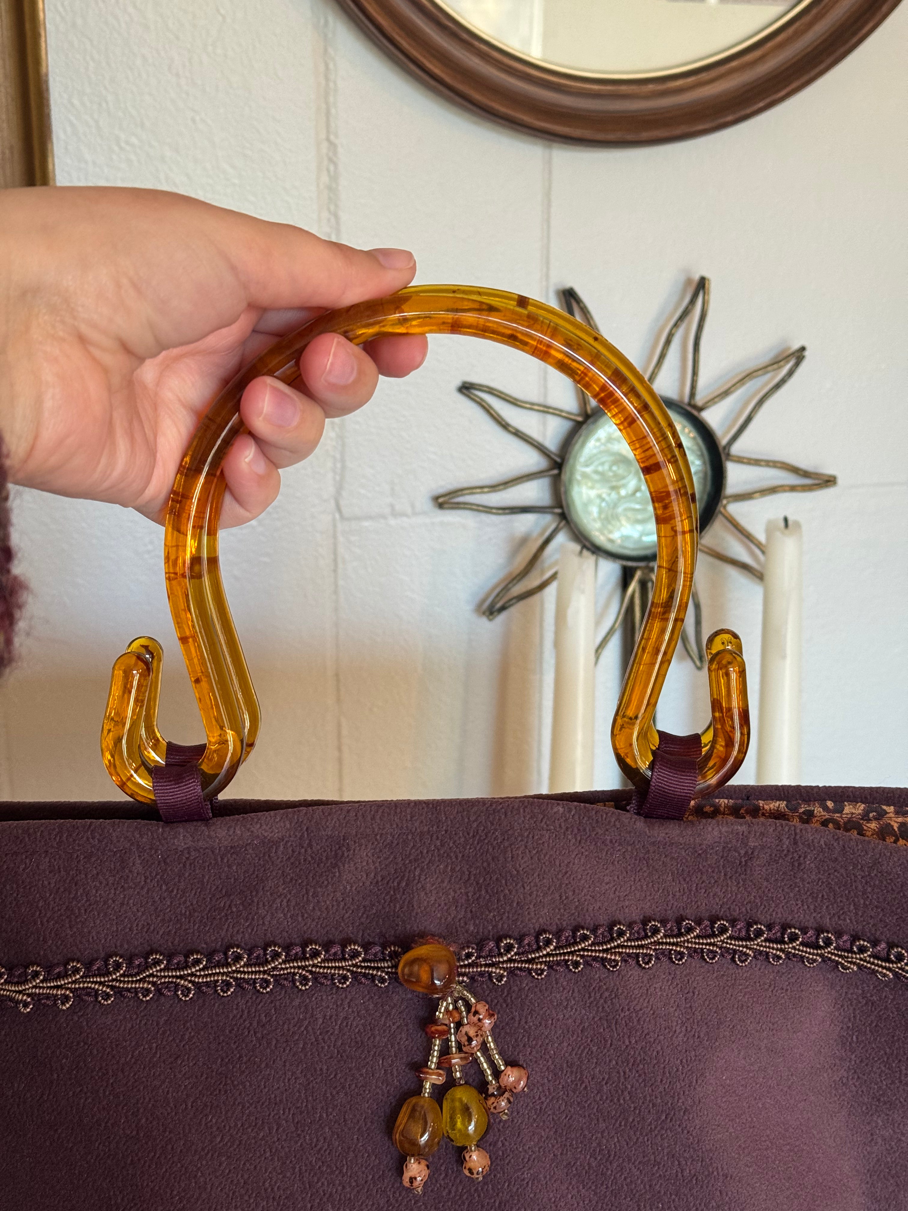 Vintage Purple Tote Bag with Amber Colored Acrylic Handles