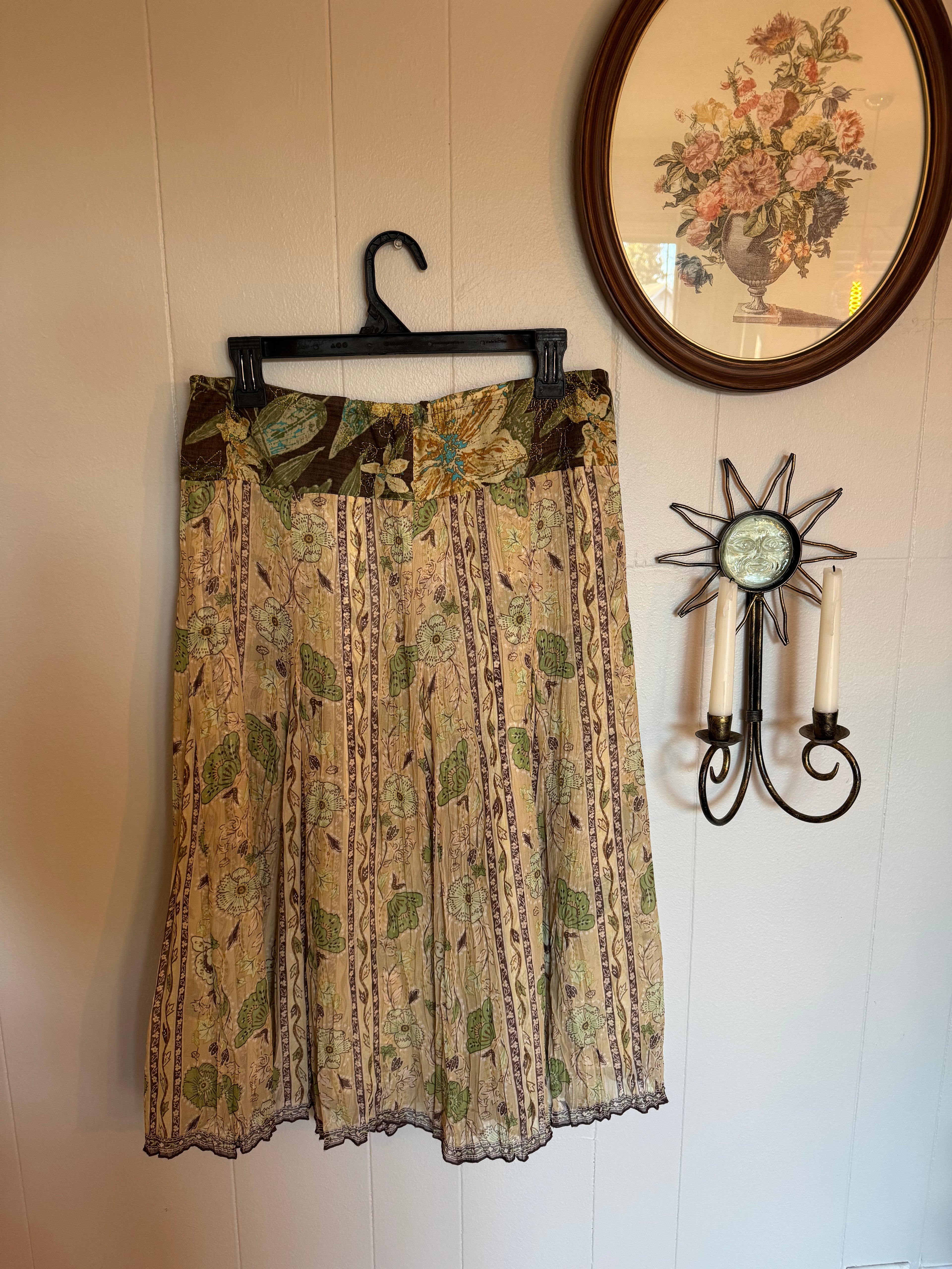 Vintage Green and Brown Floral Midi Skirt Talbots Size 14