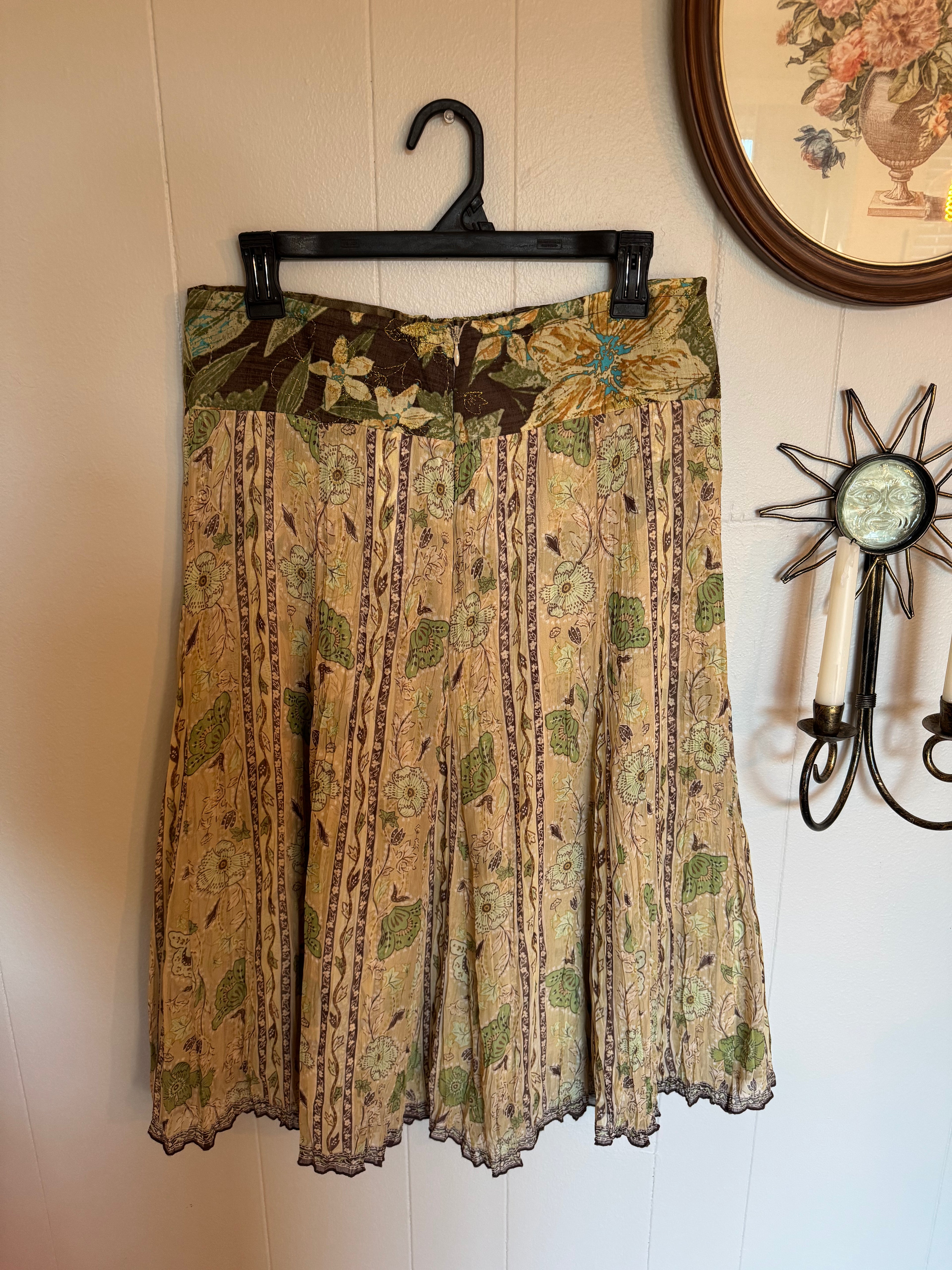 Vintage Green and Brown Floral Midi Skirt Talbots Size 14
