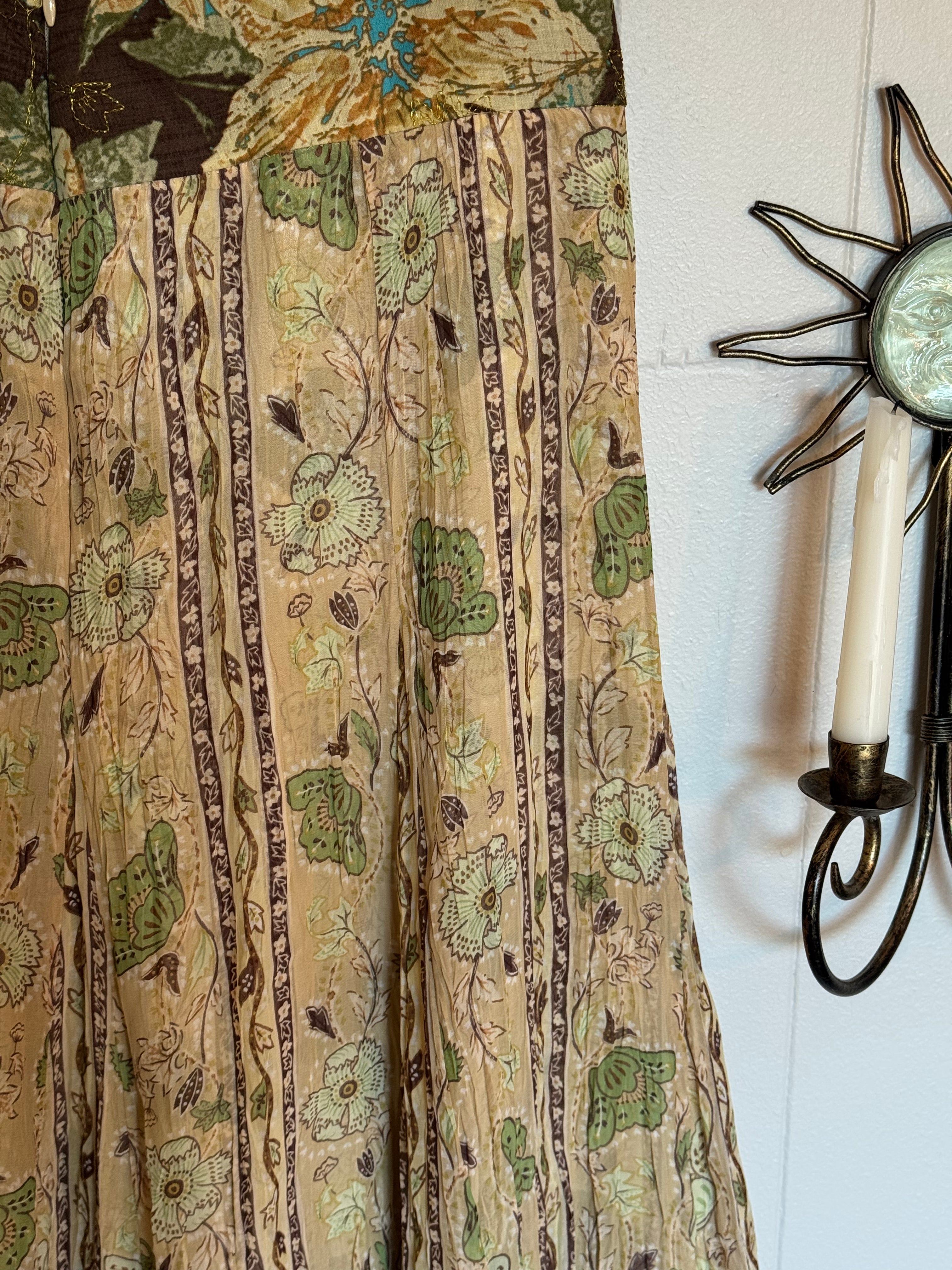 Vintage Green and Brown Floral Midi Skirt Talbots Size 14