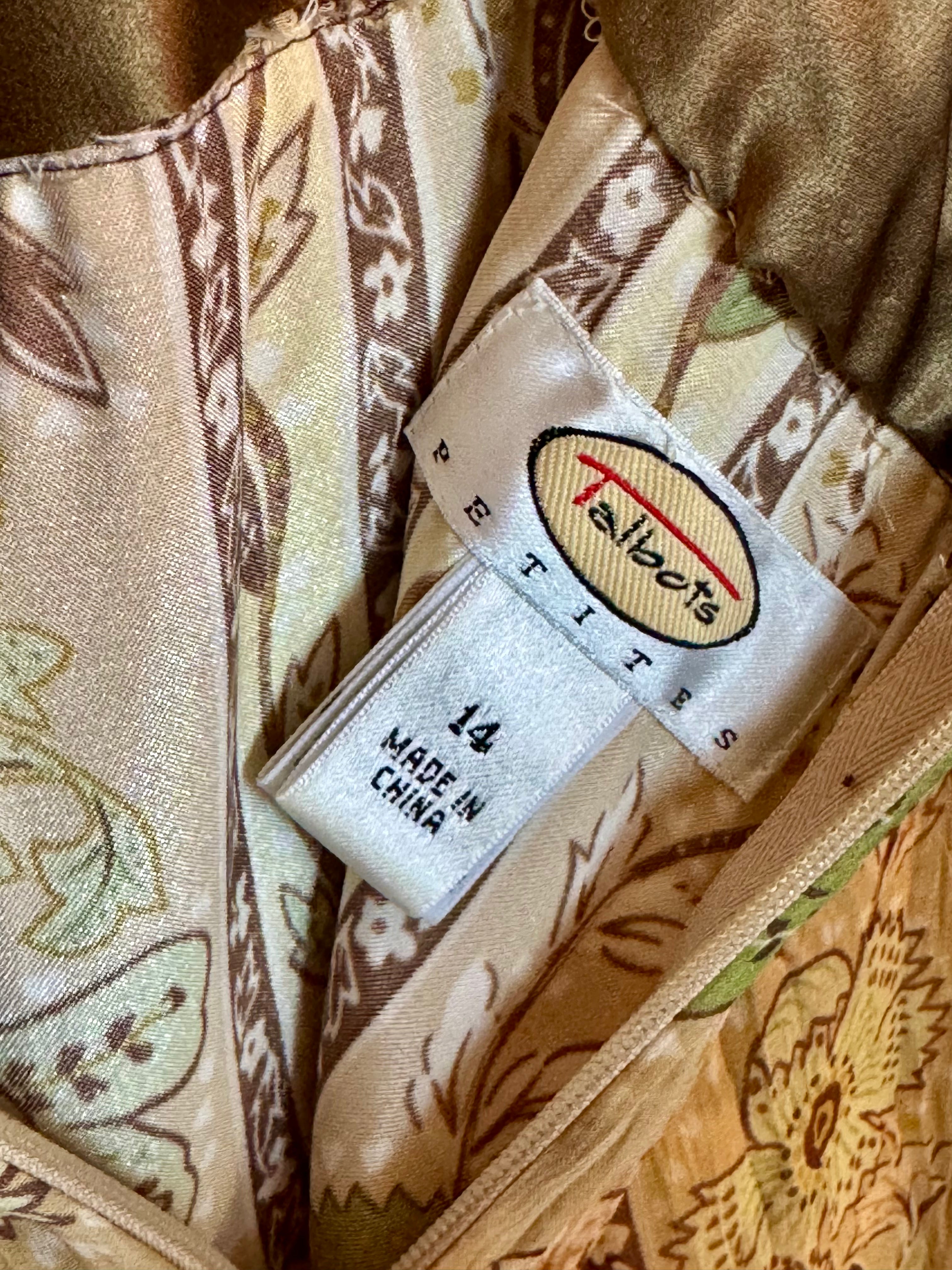 Vintage Green and Brown Floral Midi Skirt Talbots Size 14