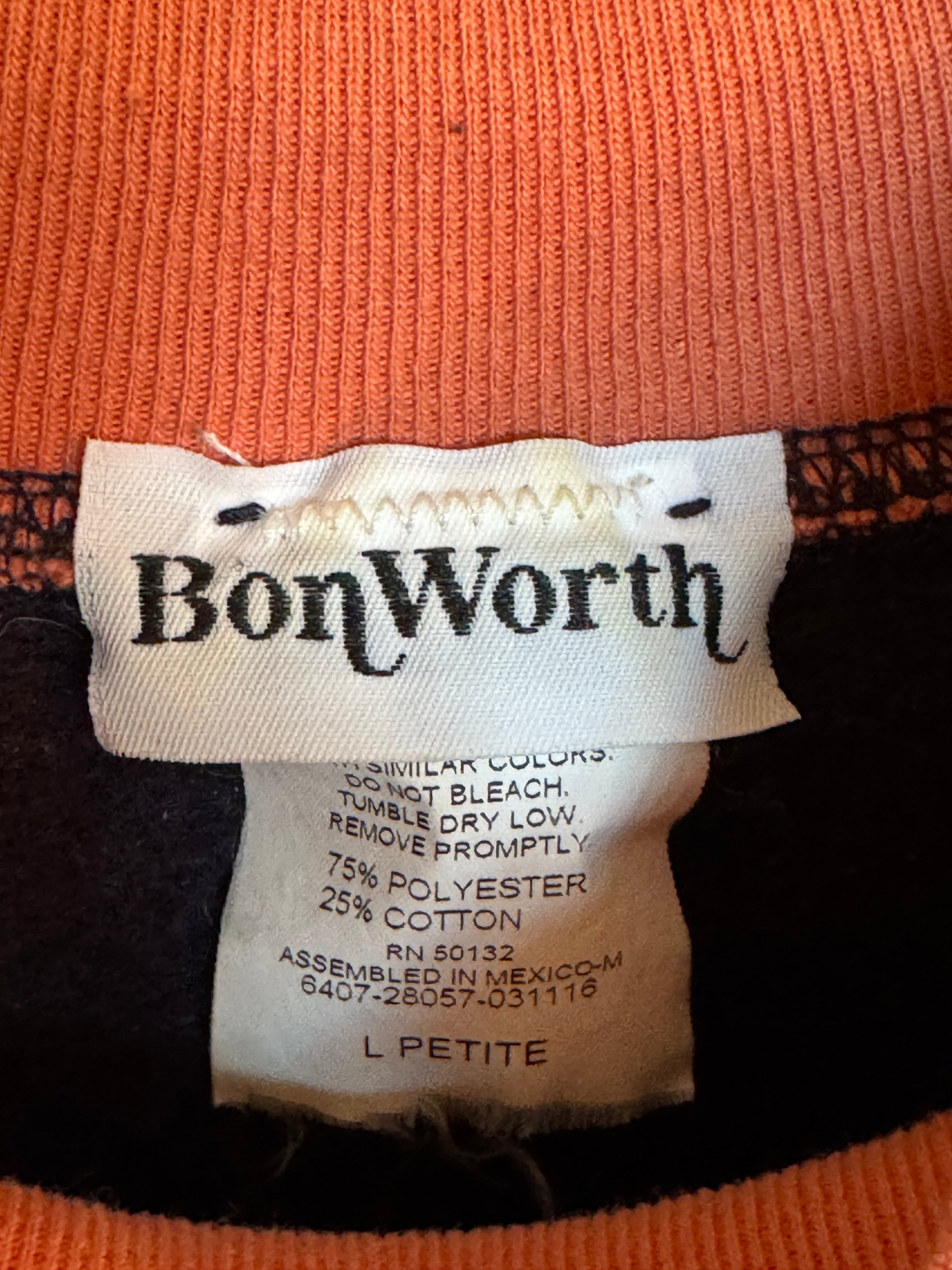 Vintage 1990s Bon Worth Sunflower Embroidered Double Crewneck Sweatshirt Size L