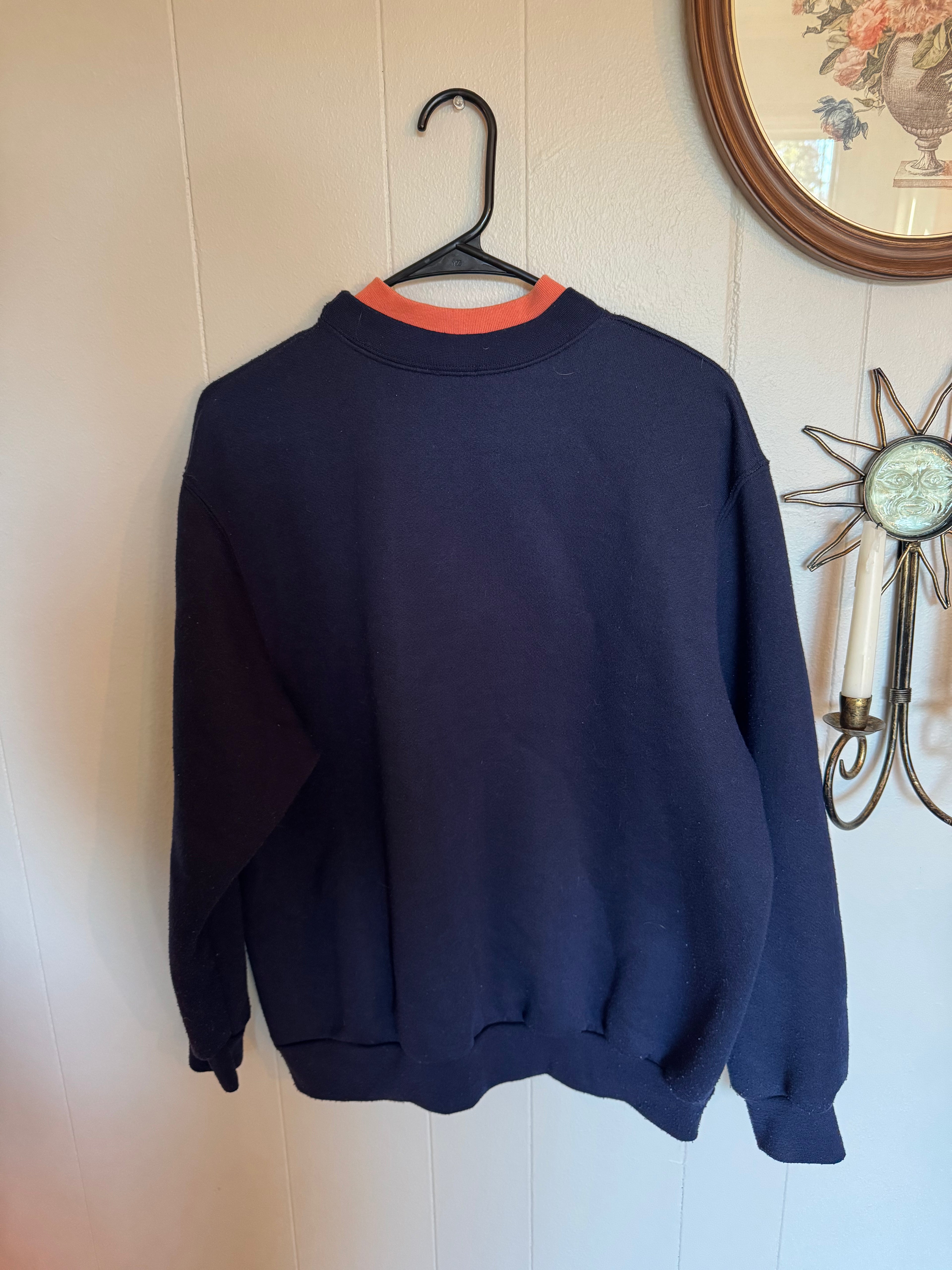 Vintage 1990s Bon Worth Sunflower Embroidered Double Crewneck Sweatshirt Size L