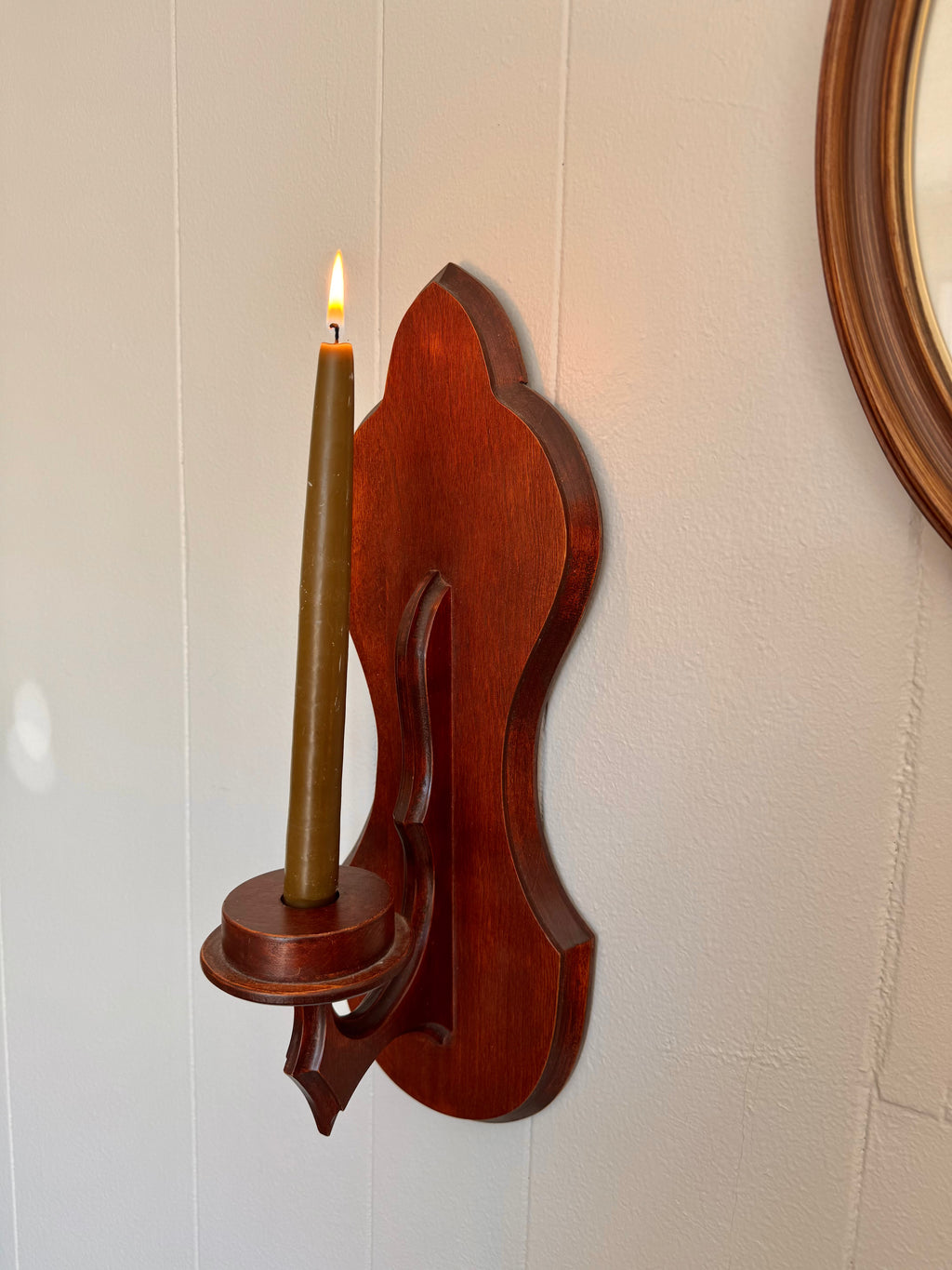 Vintage Wooden Wall Candle Sconces - Pair