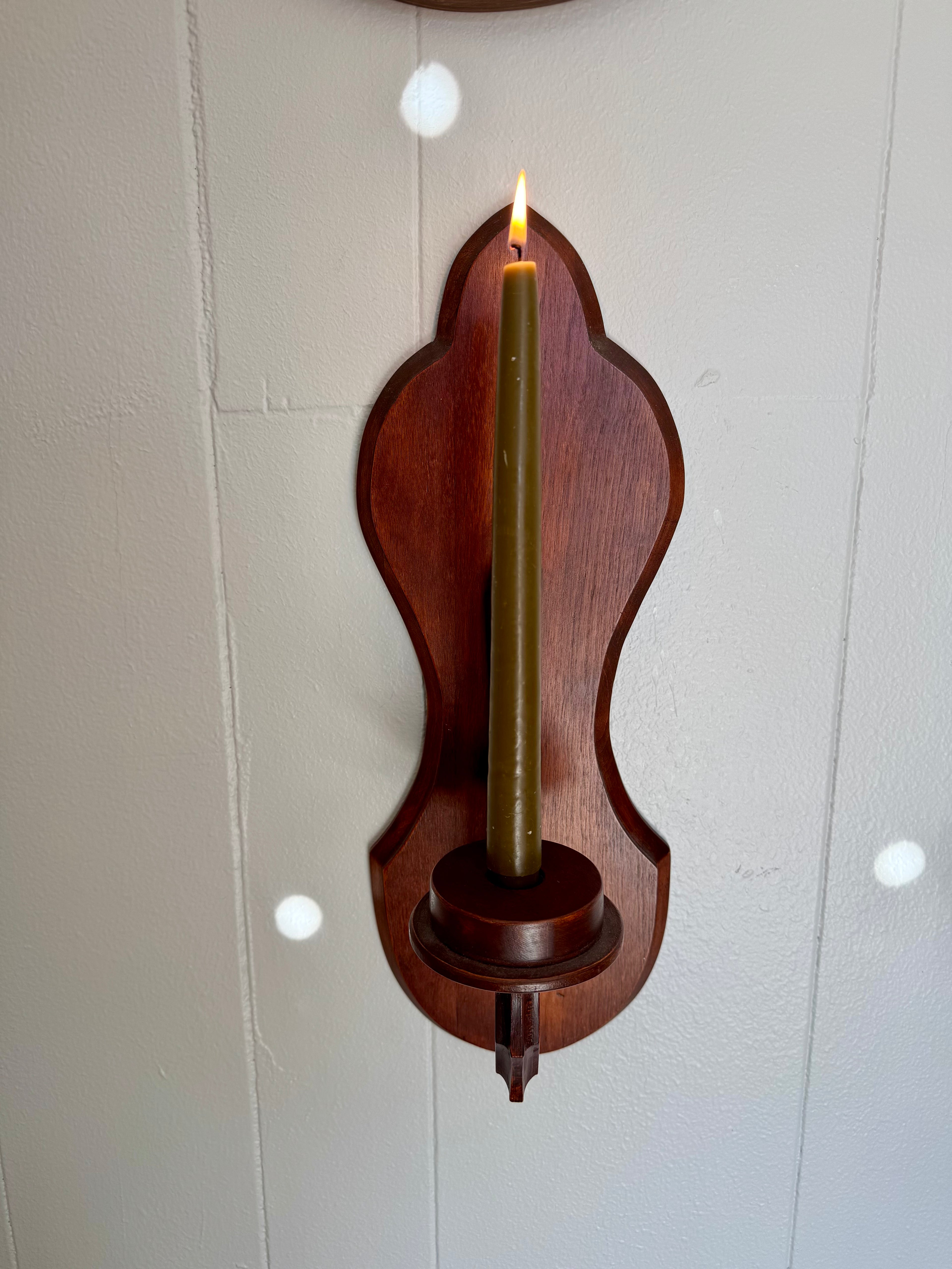 Vintage Wooden Wall Candle Sconces - Pair