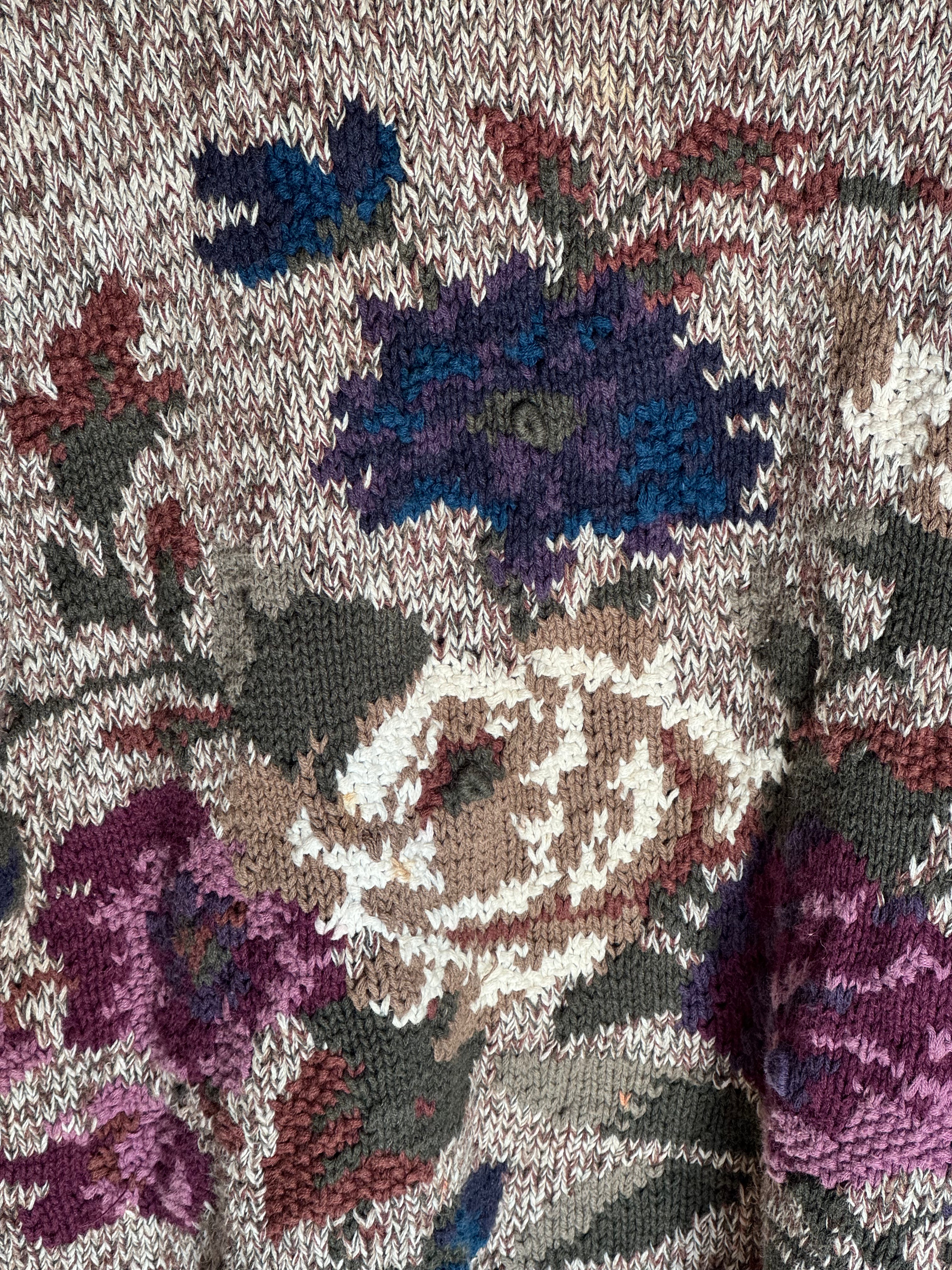 Vintage 80s-90s Hand Knitted Floral Sweater Size L