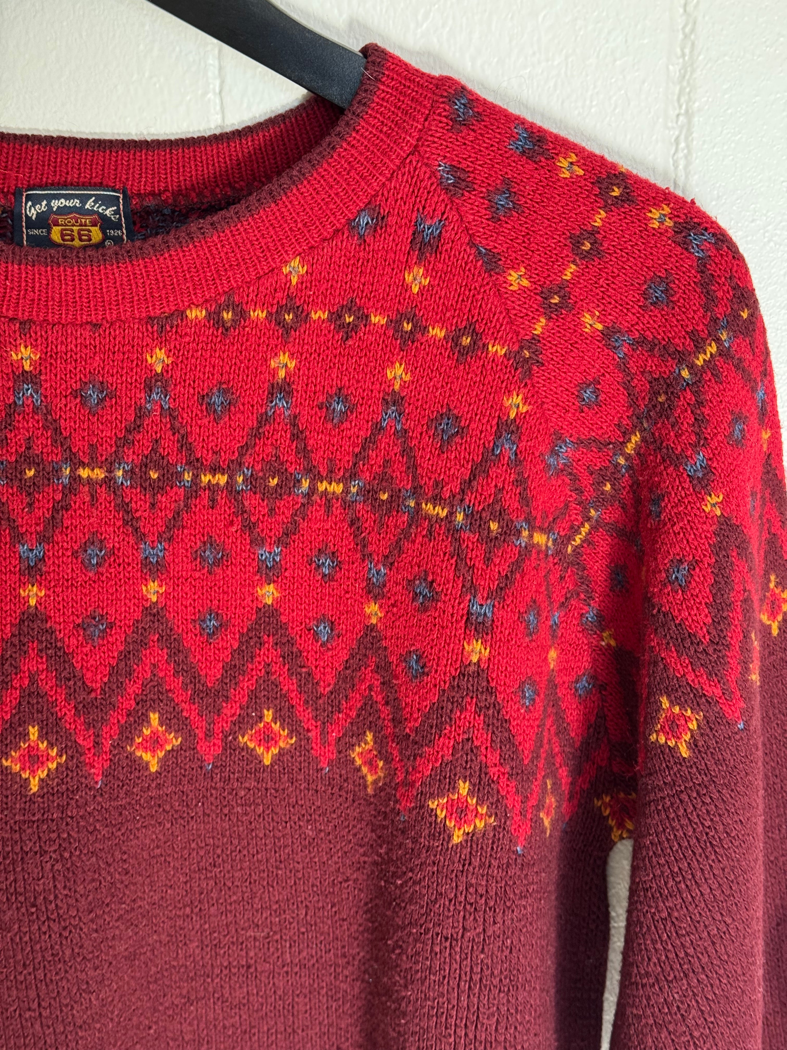 Vintage Route 66 Red Nordic Knit Design Sweater
