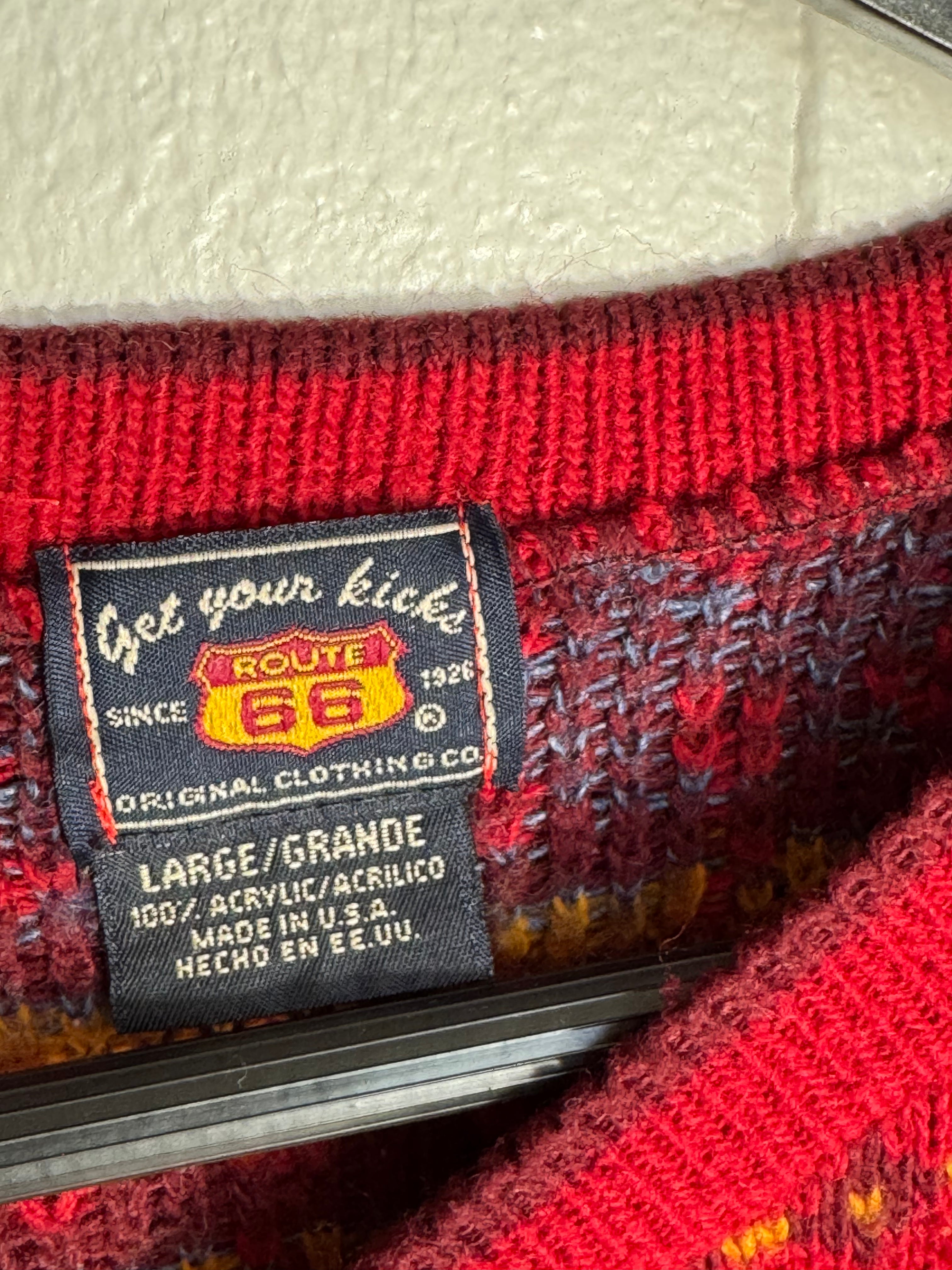 Vintage Route 66 Red Nordic Knit Design Sweater