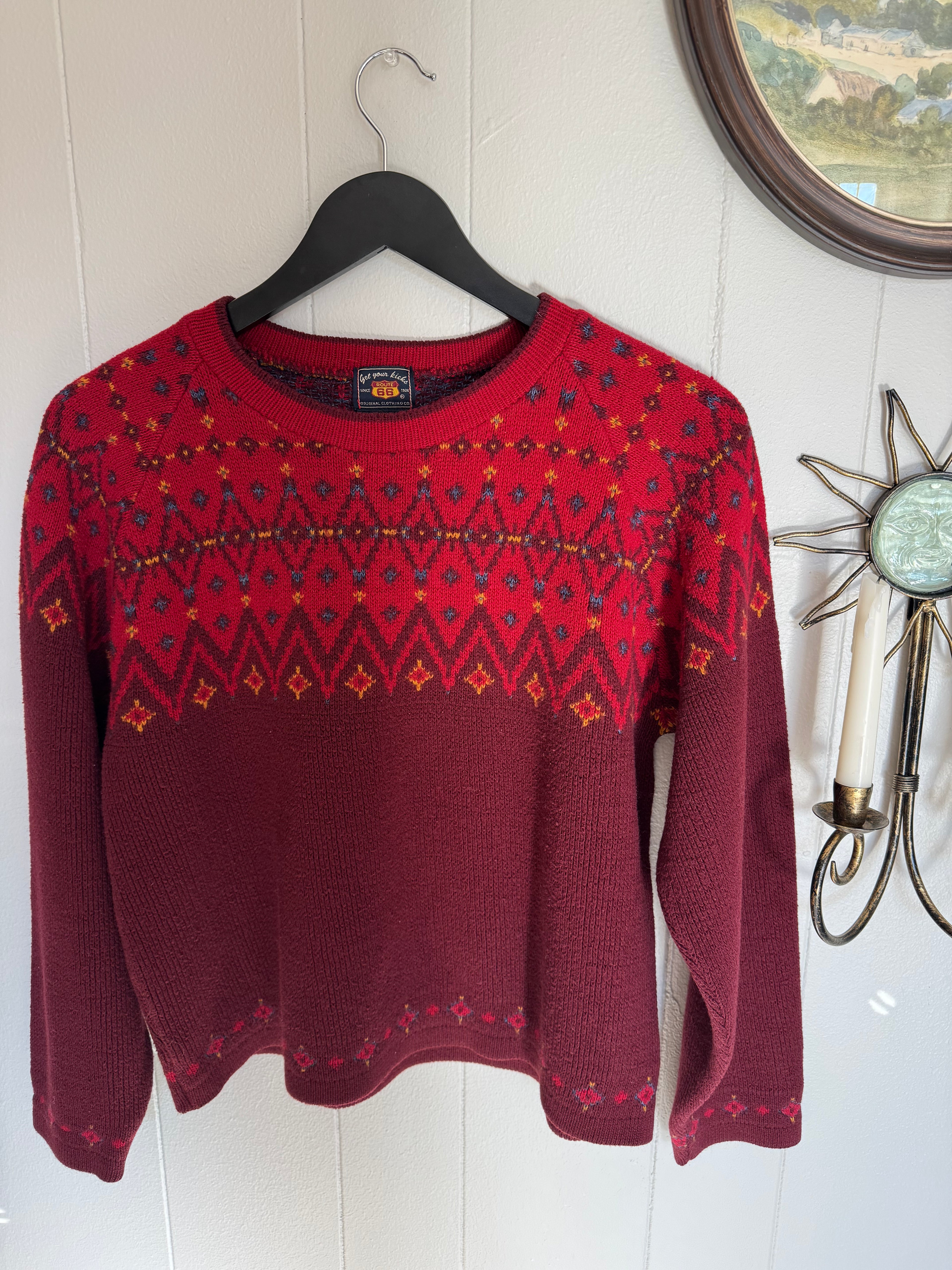 Vintage Route 66 Red Nordic Knit Design Sweater