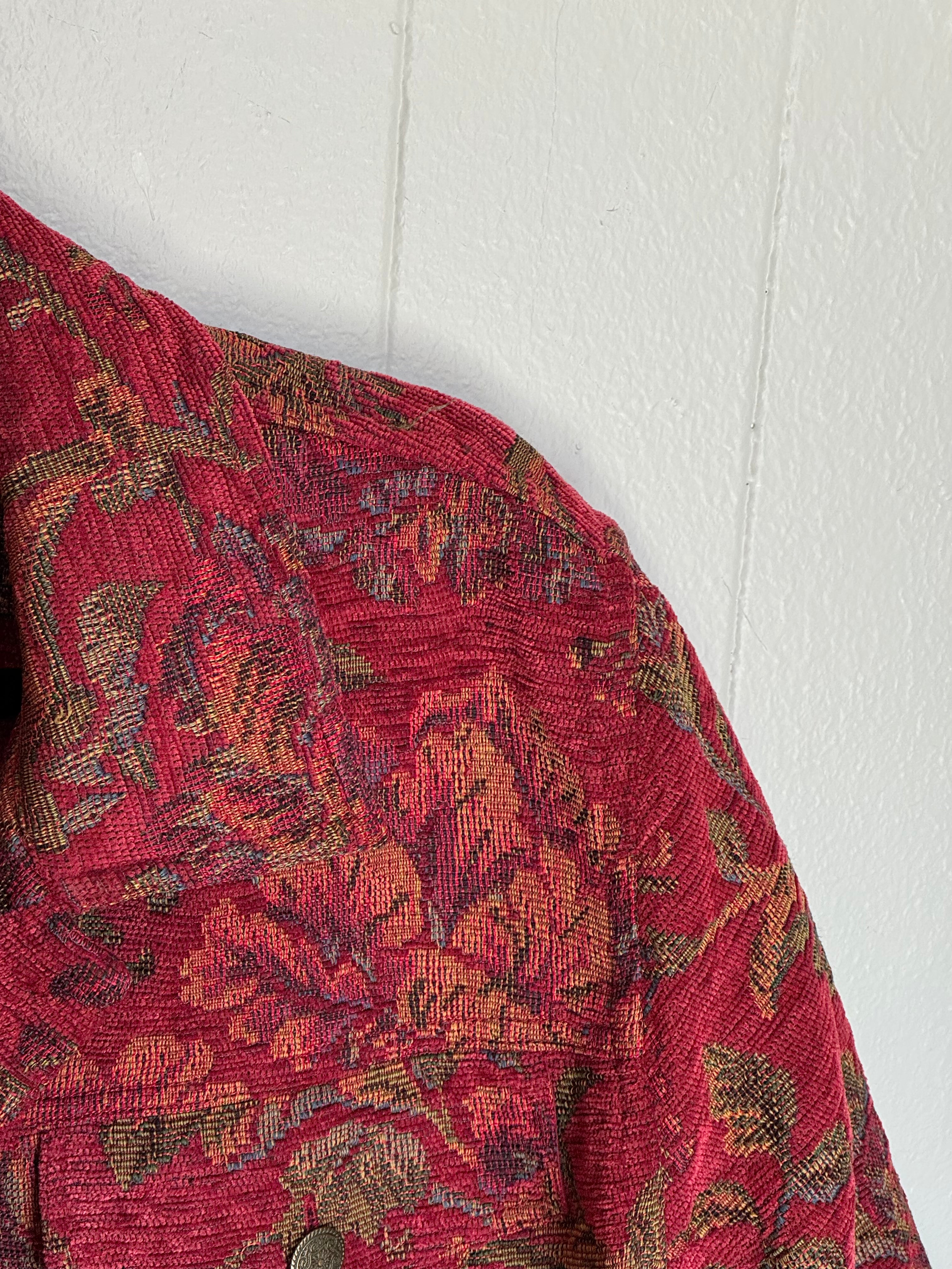 Vintage Floral Red Tapestry Coldwater Creek Jacket Size 2X