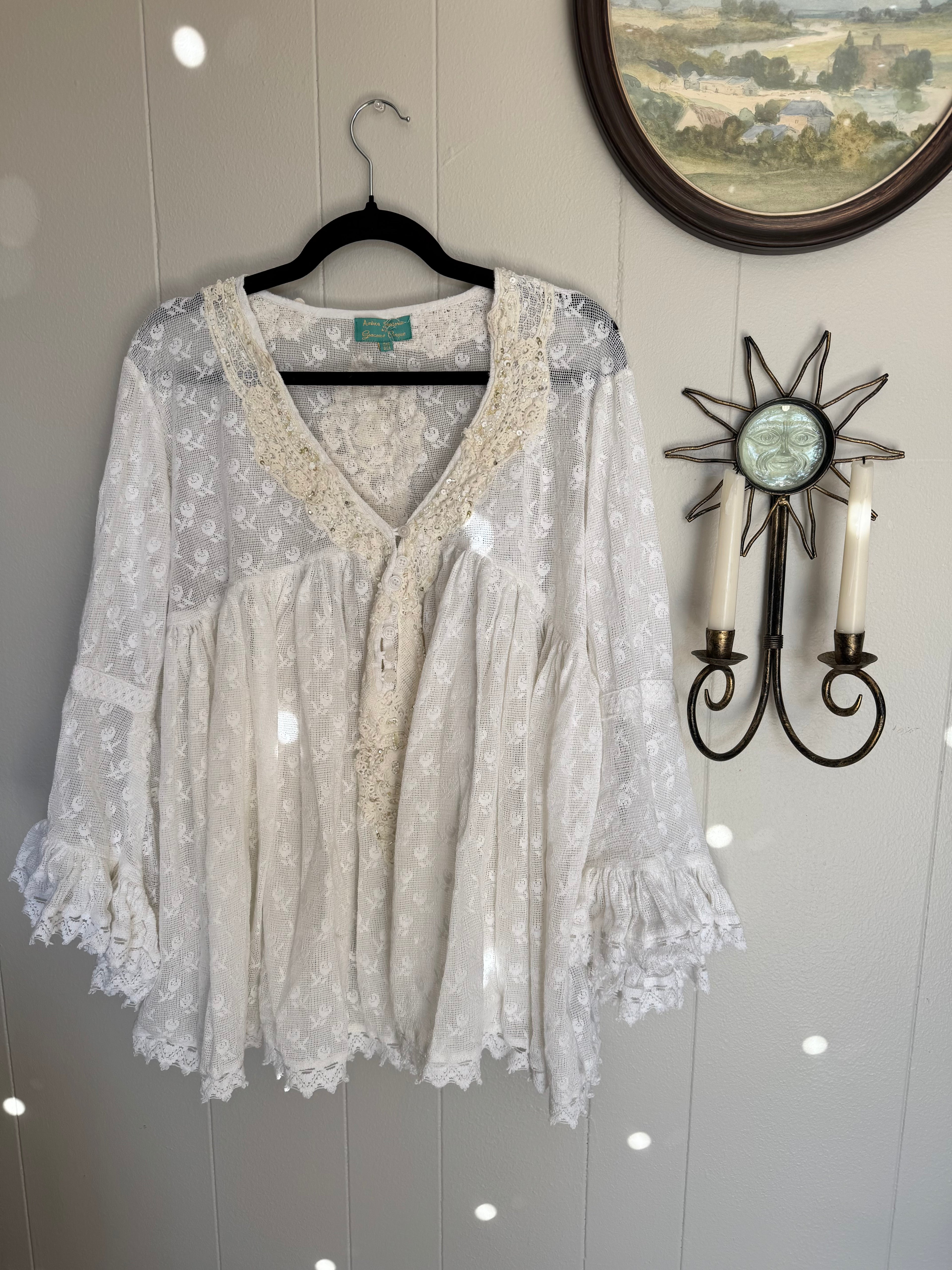 Antica Sartoria Romantic Ivory All-Lace Cover Up Bell Sleeves One Size