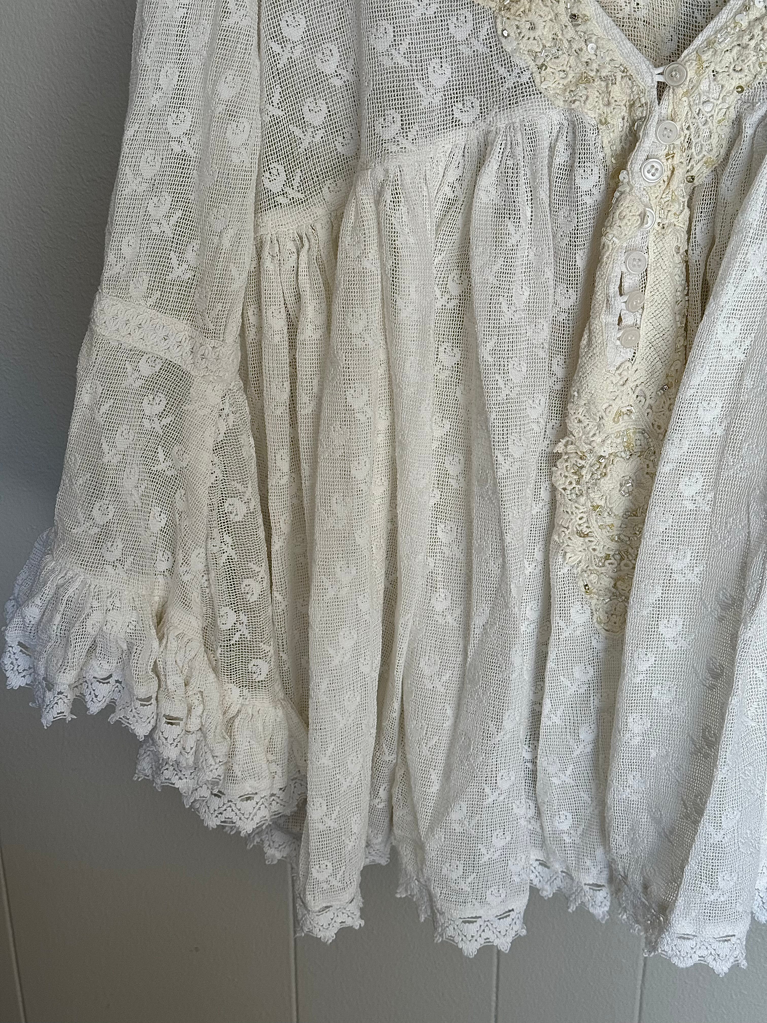 Antica Sartoria Romantic Ivory All-Lace Cover Up Bell Sleeves One Size