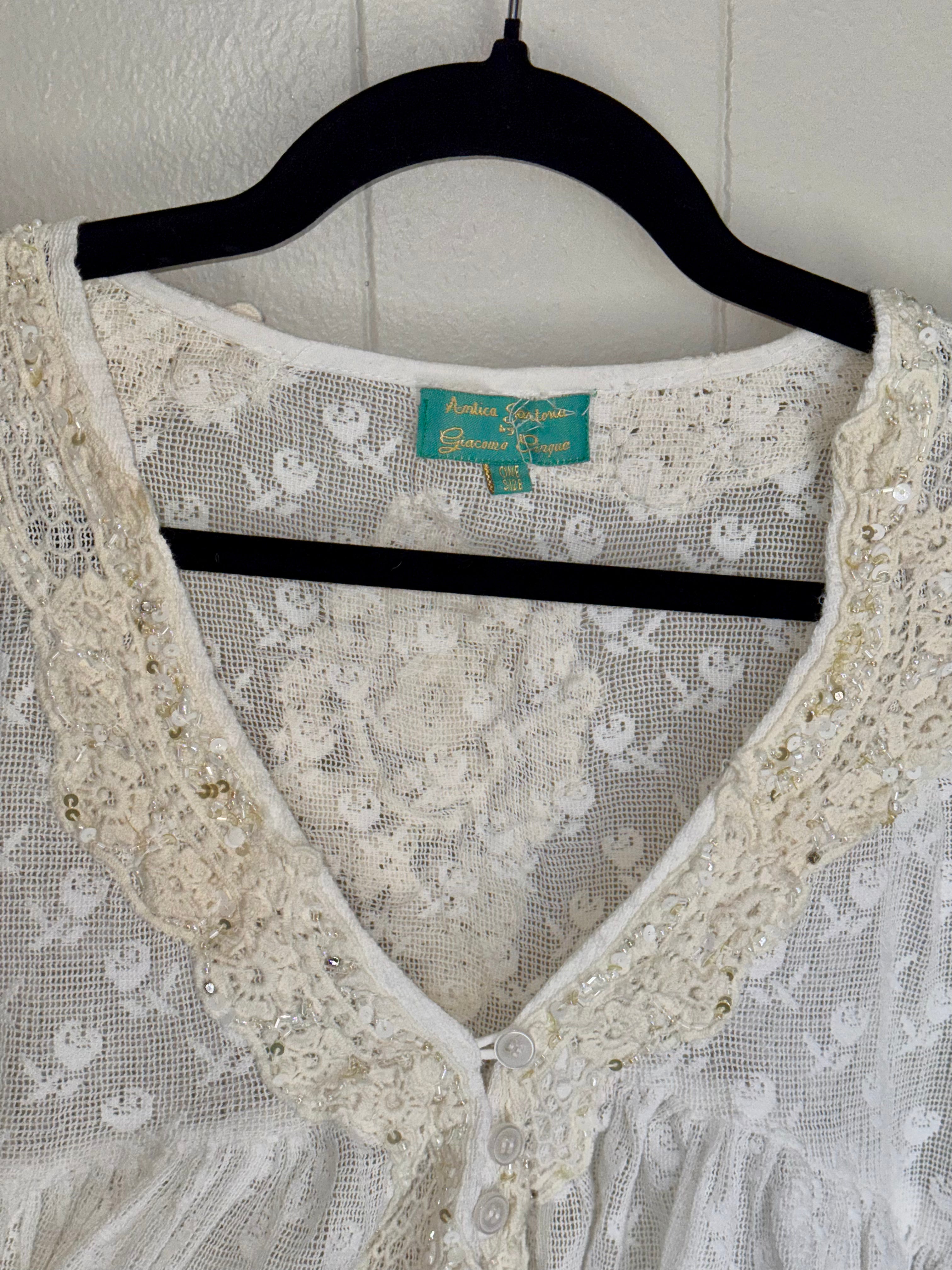 Antica Sartoria Romantic Ivory All-Lace Cover Up Bell Sleeves One Size