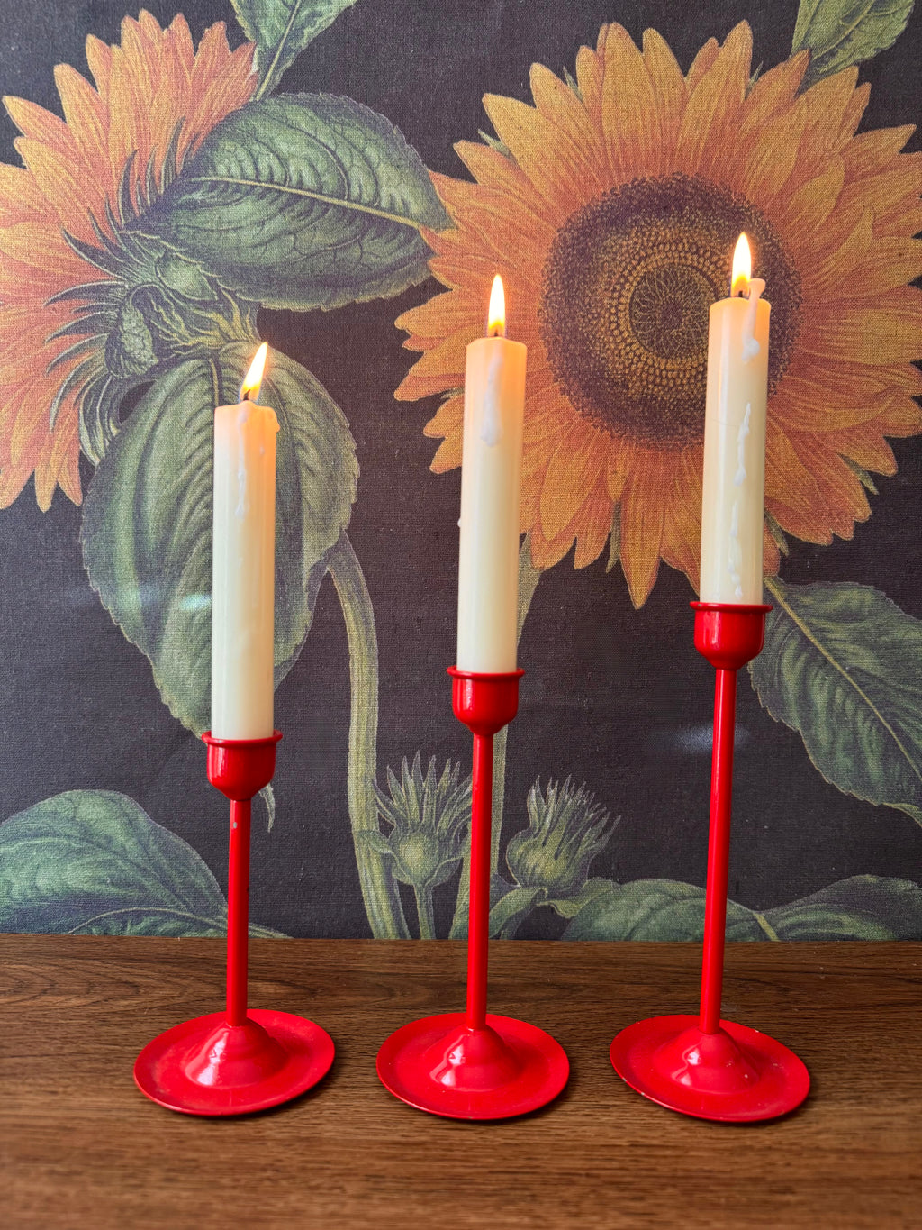 Vintage Red Metal Taper Candle Holders