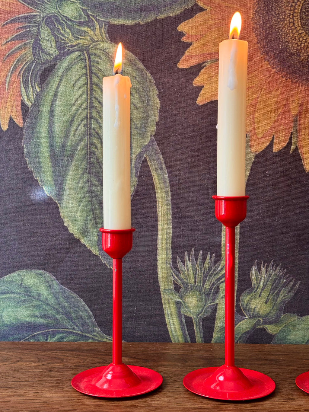 Vintage Red Metal Taper Candle Holders