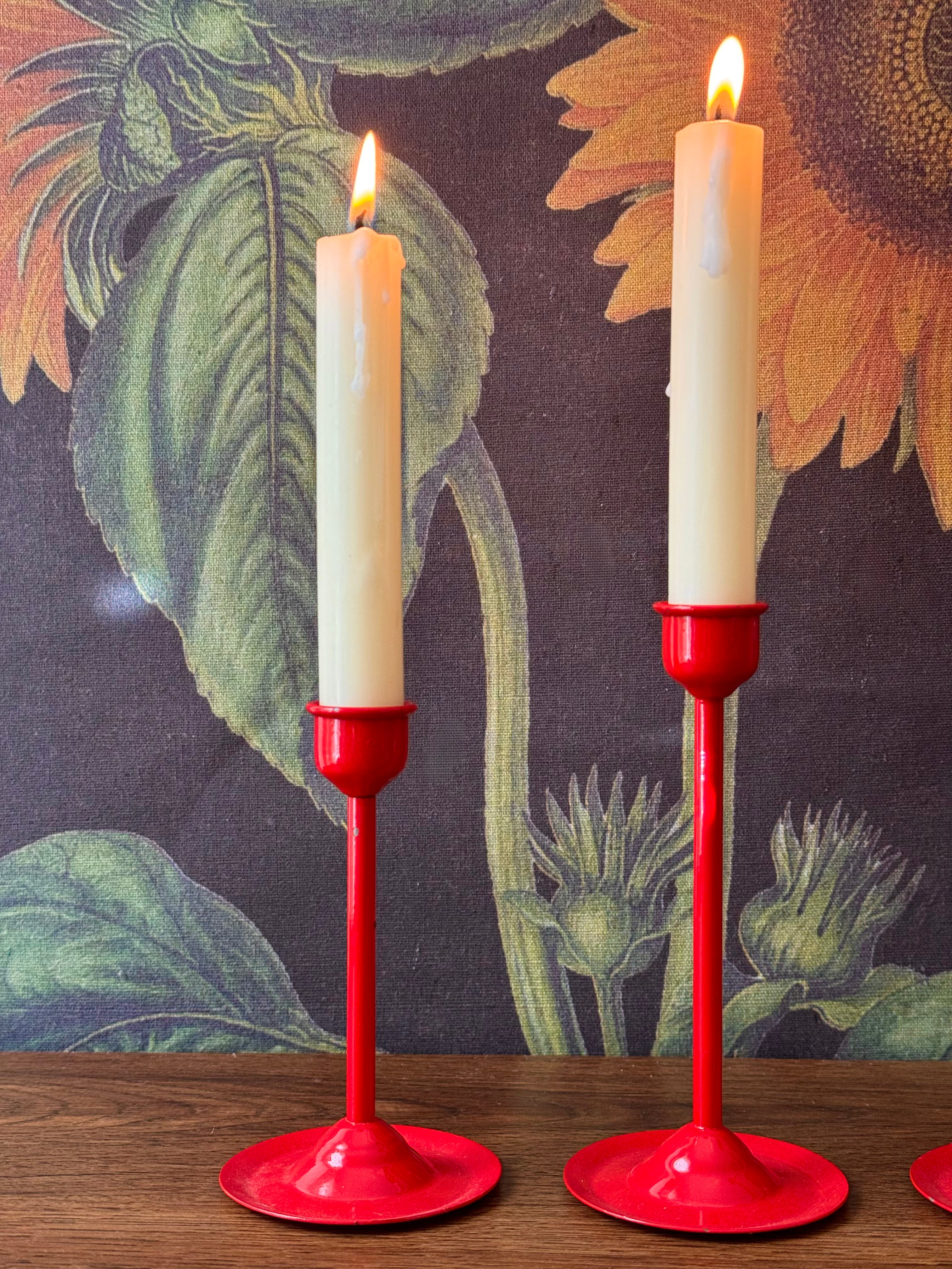 Vintage Red Metal Taper Candle Holders