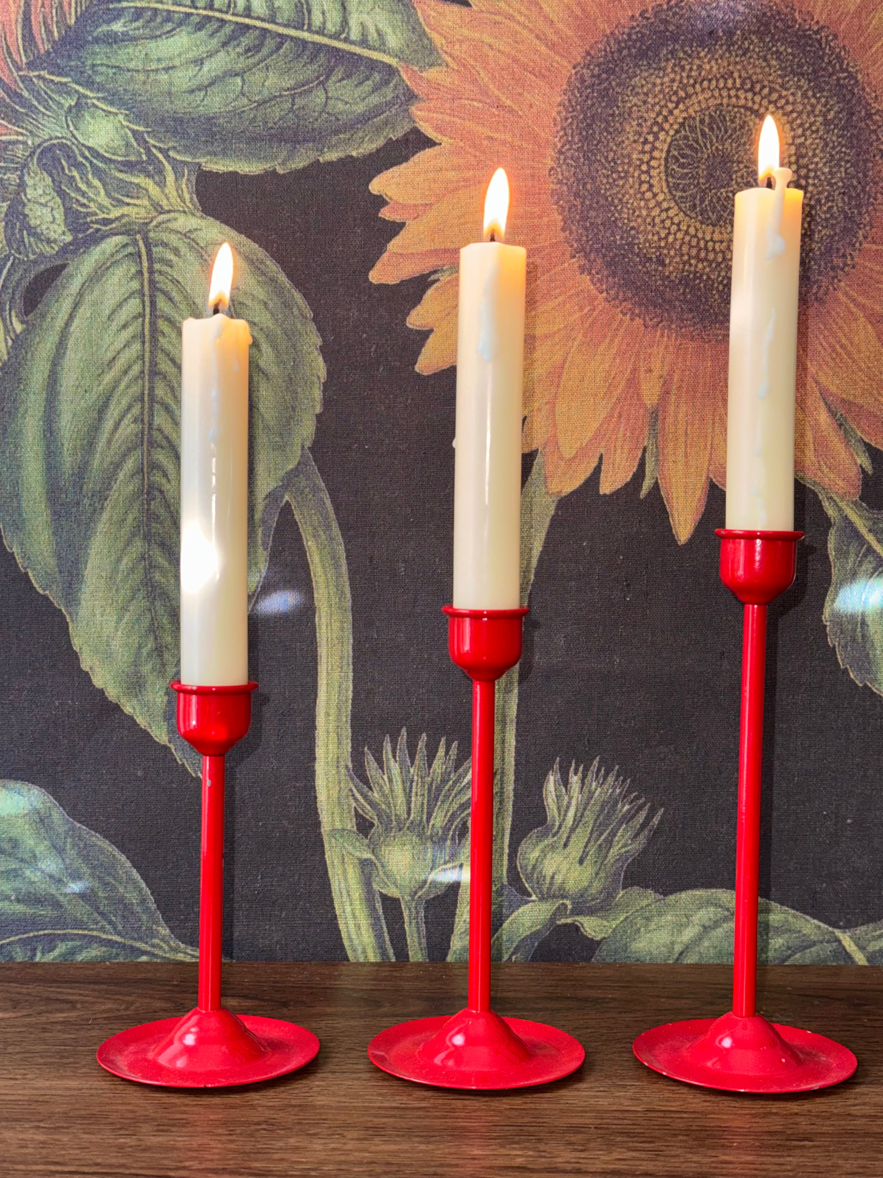 Vintage Red Metal Taper Candle Holders