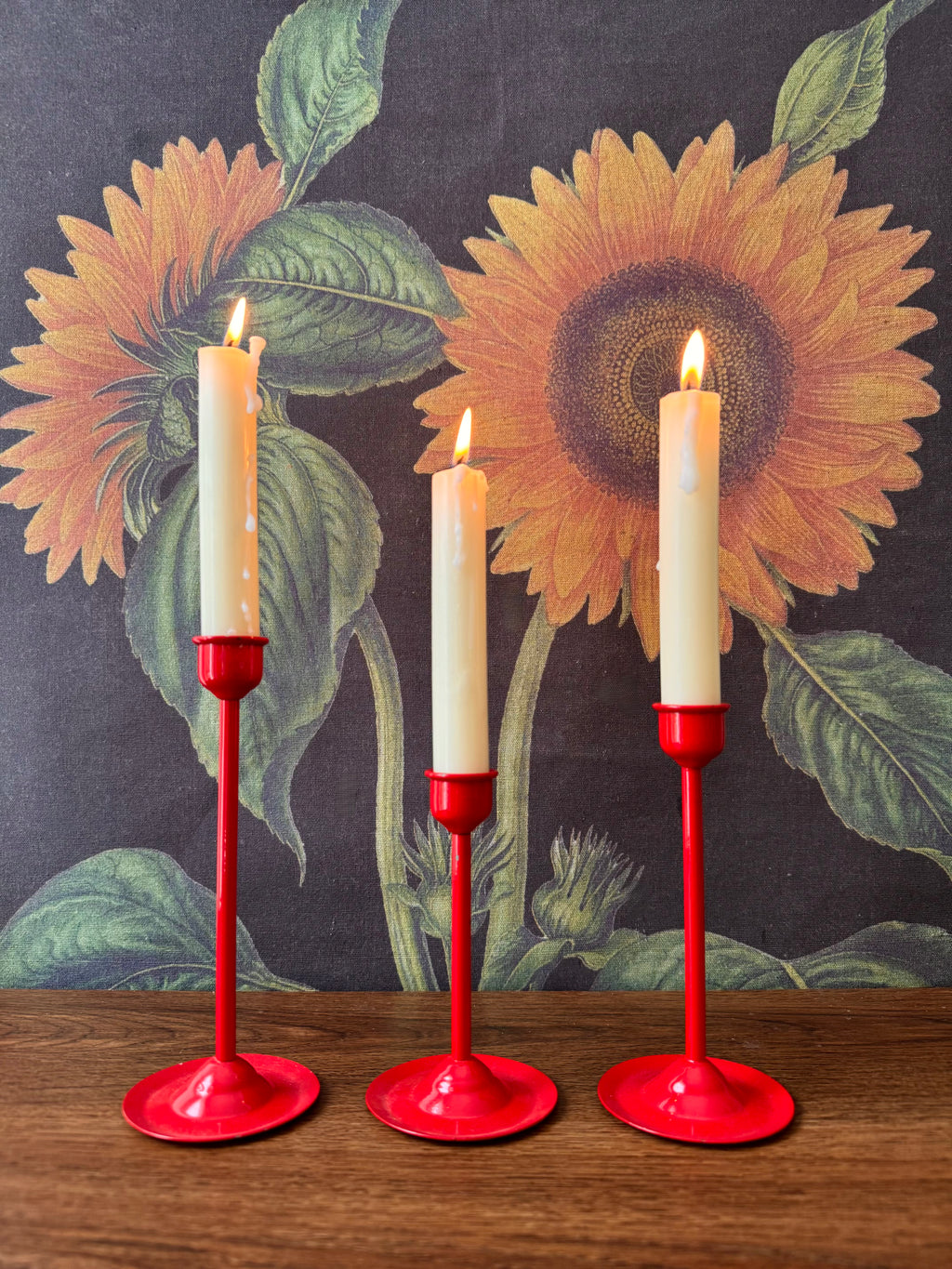 Vintage Red Metal Taper Candle Holders