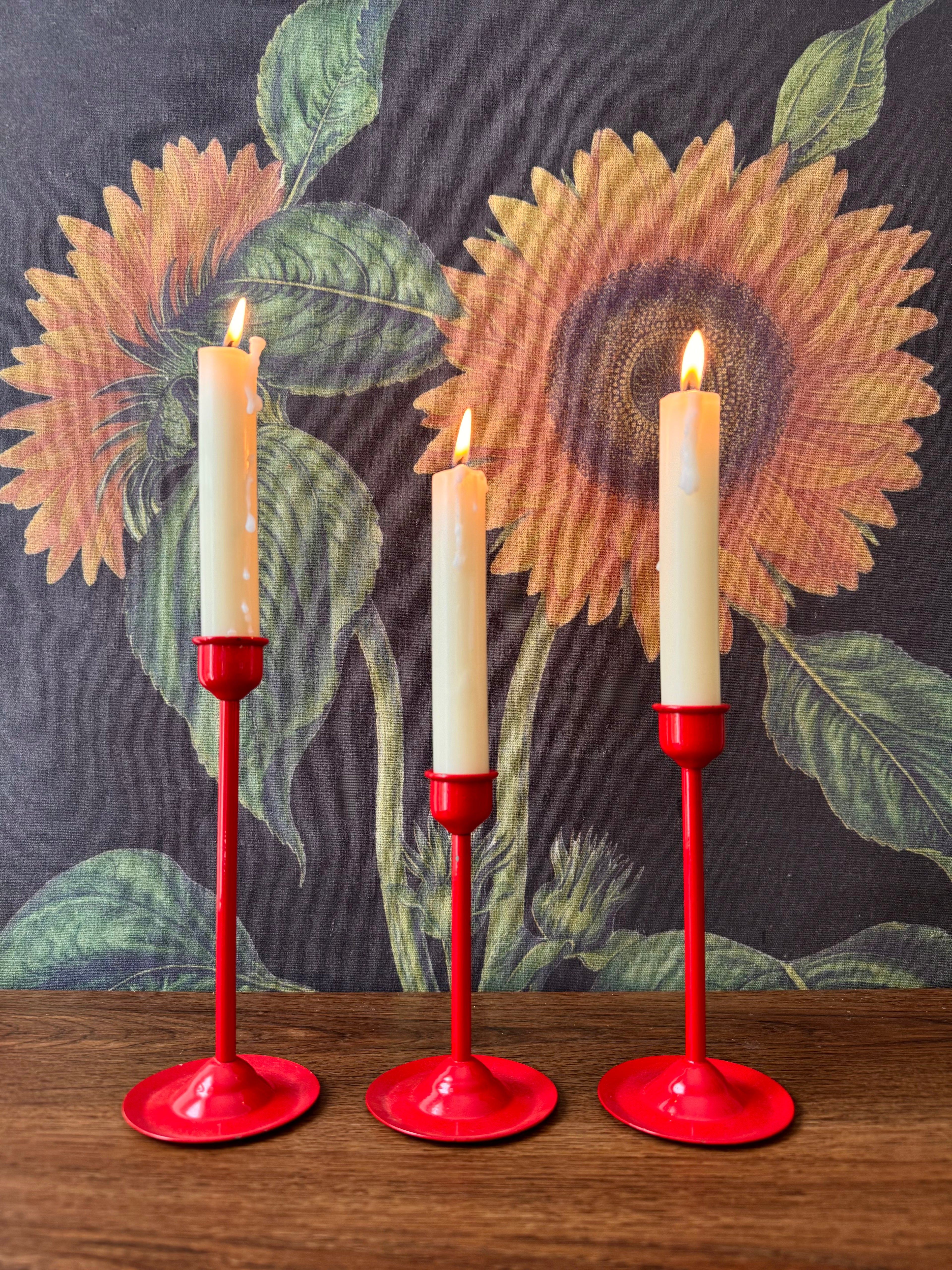 Vintage Red Metal Taper Candle Holders