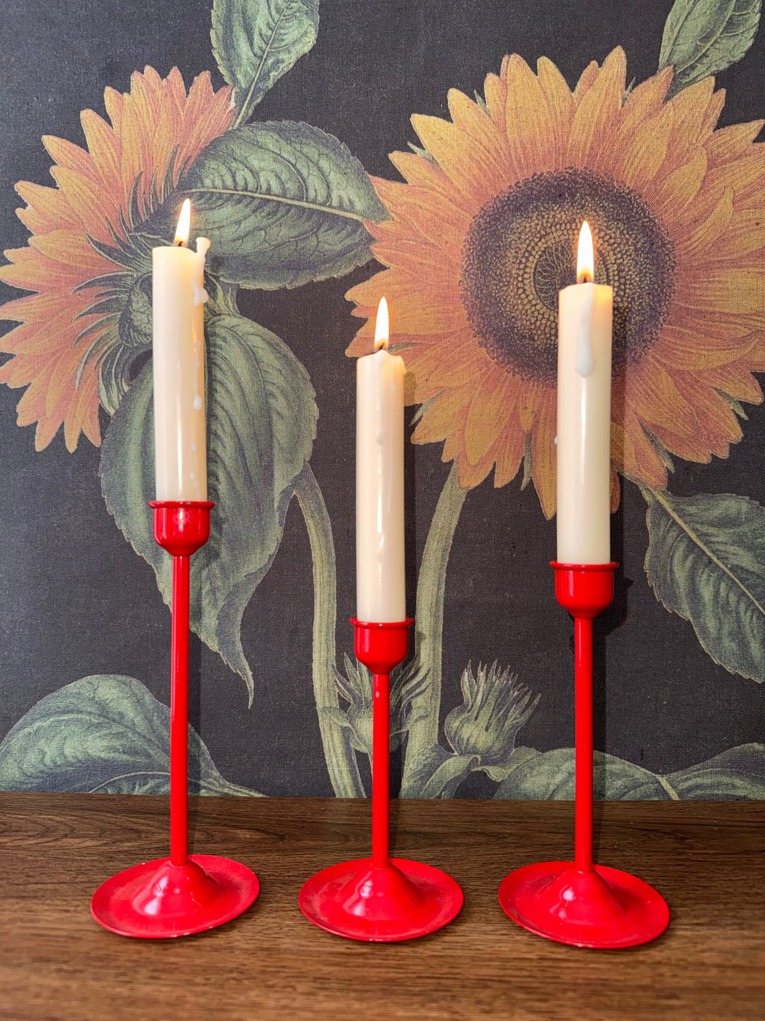 Vintage Red Metal Taper Candle Holders