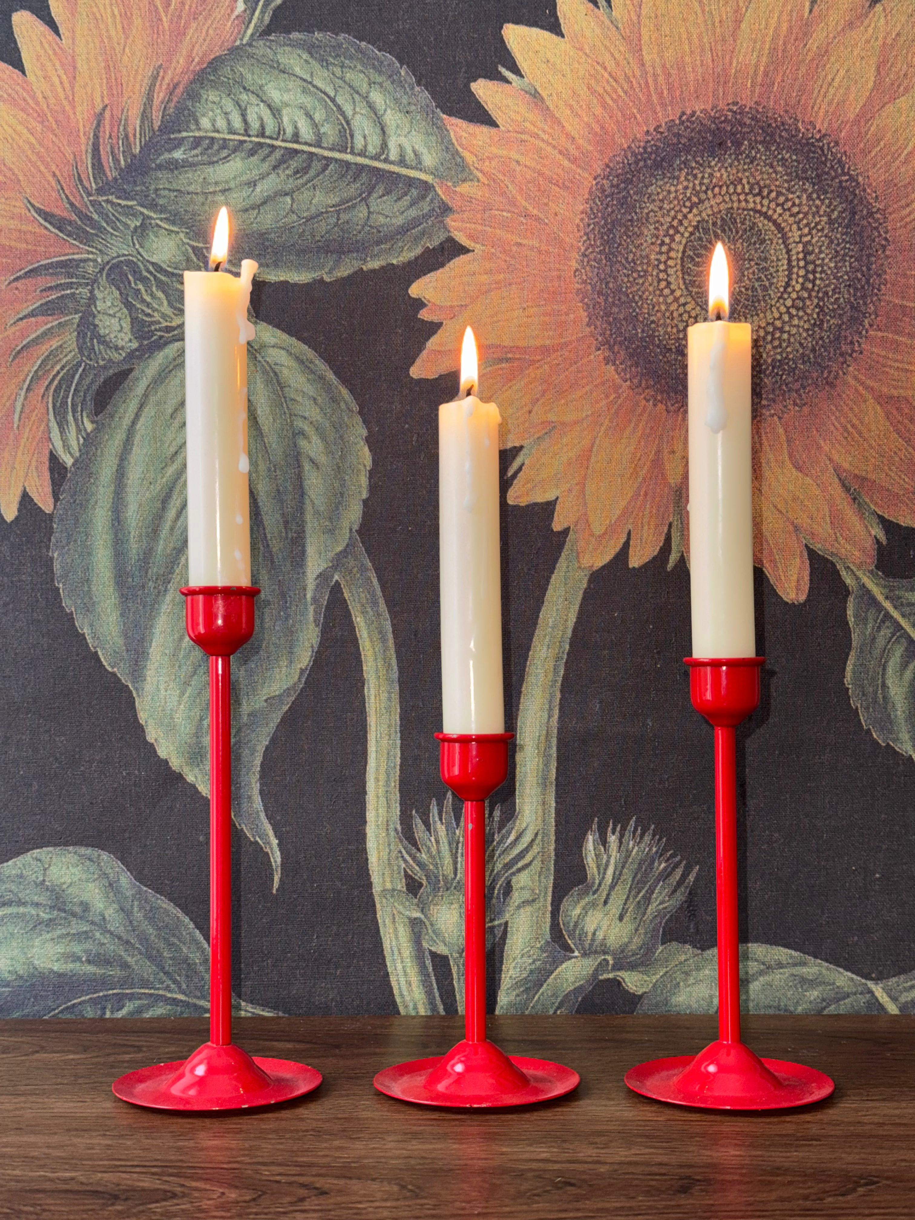 Vintage Red Metal Taper Candle Holders