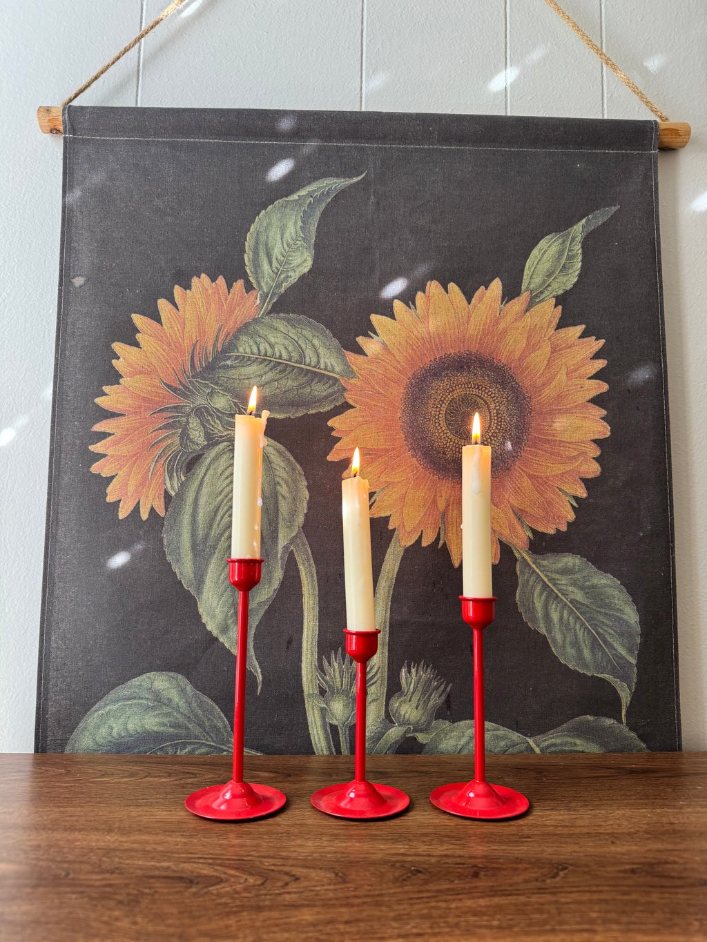 Vintage Red Metal Taper Candle Holders