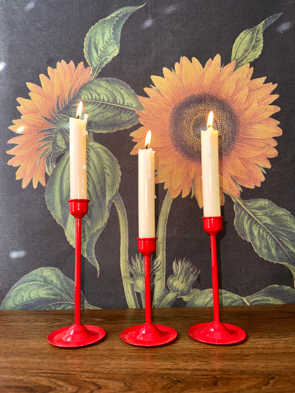 Vintage Red Metal Taper Candle Holders