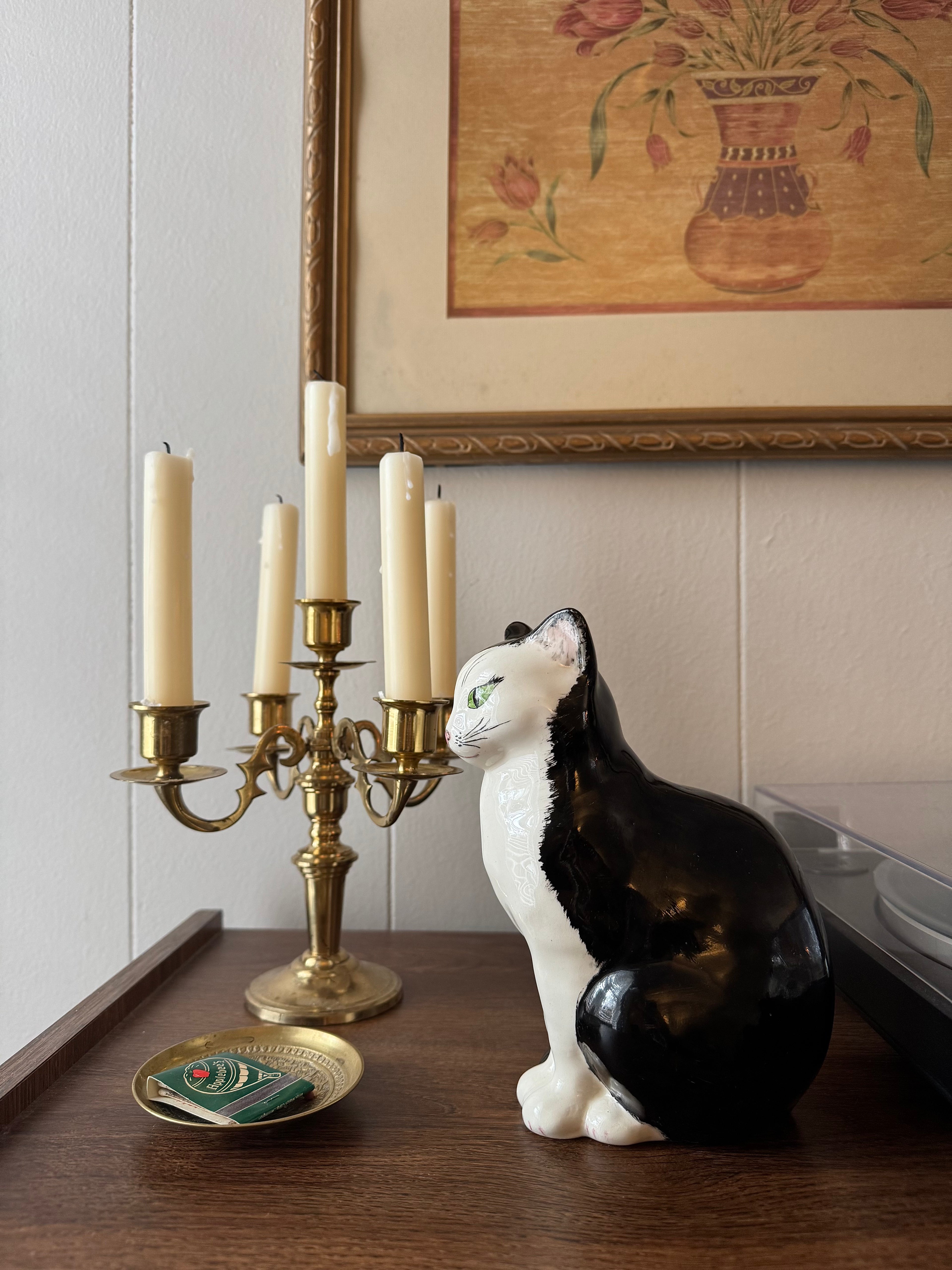 Vintage Ceramic Tuxedo Cat Figurine