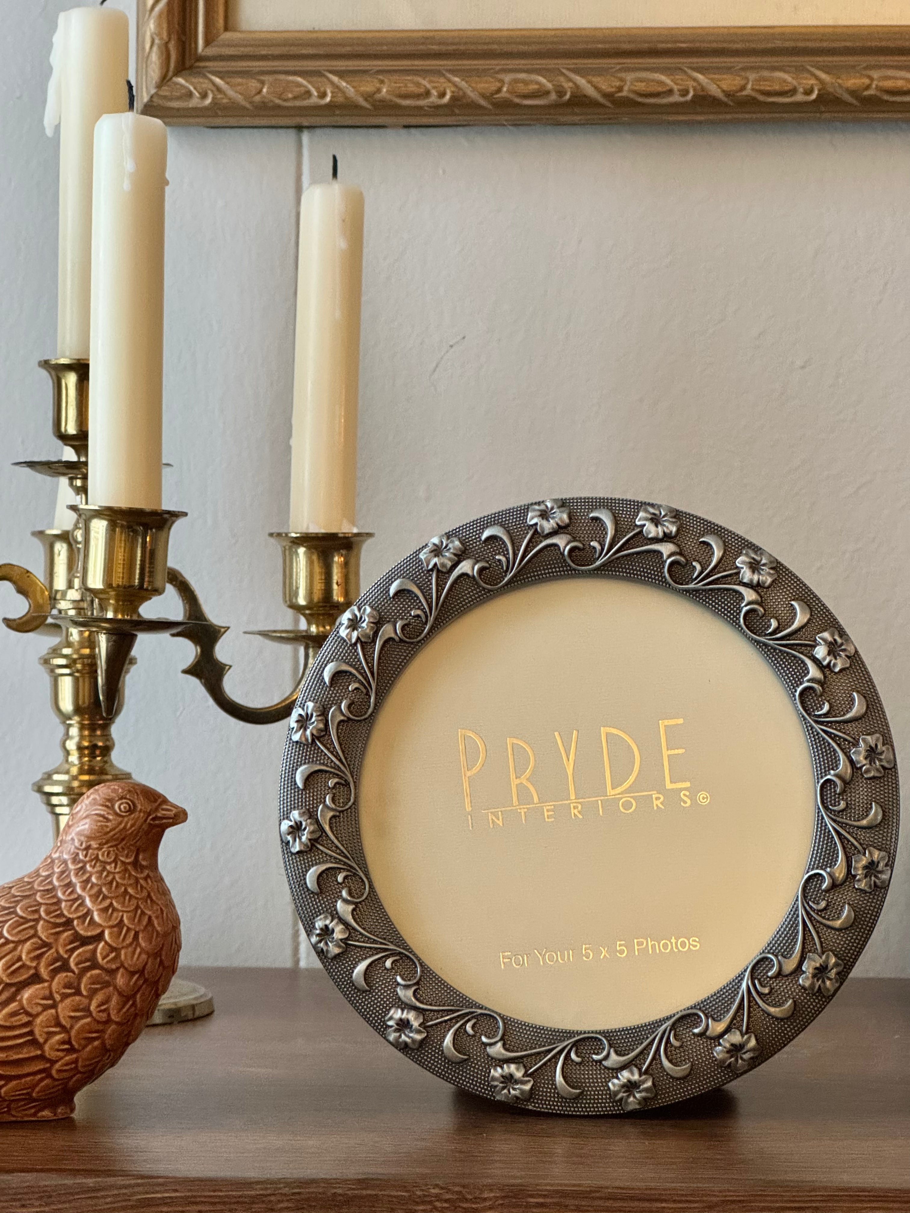 Vintage Pryde Round Metal Floral Photo Frame 5"x5"