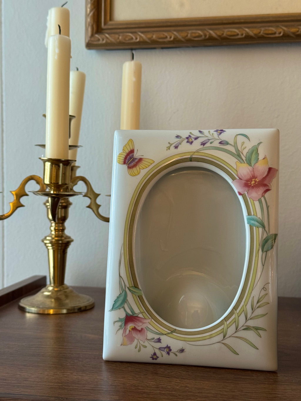 Vintage Andrea by Sadek Porcelain Photo Frame Floral and Butterfly Motif