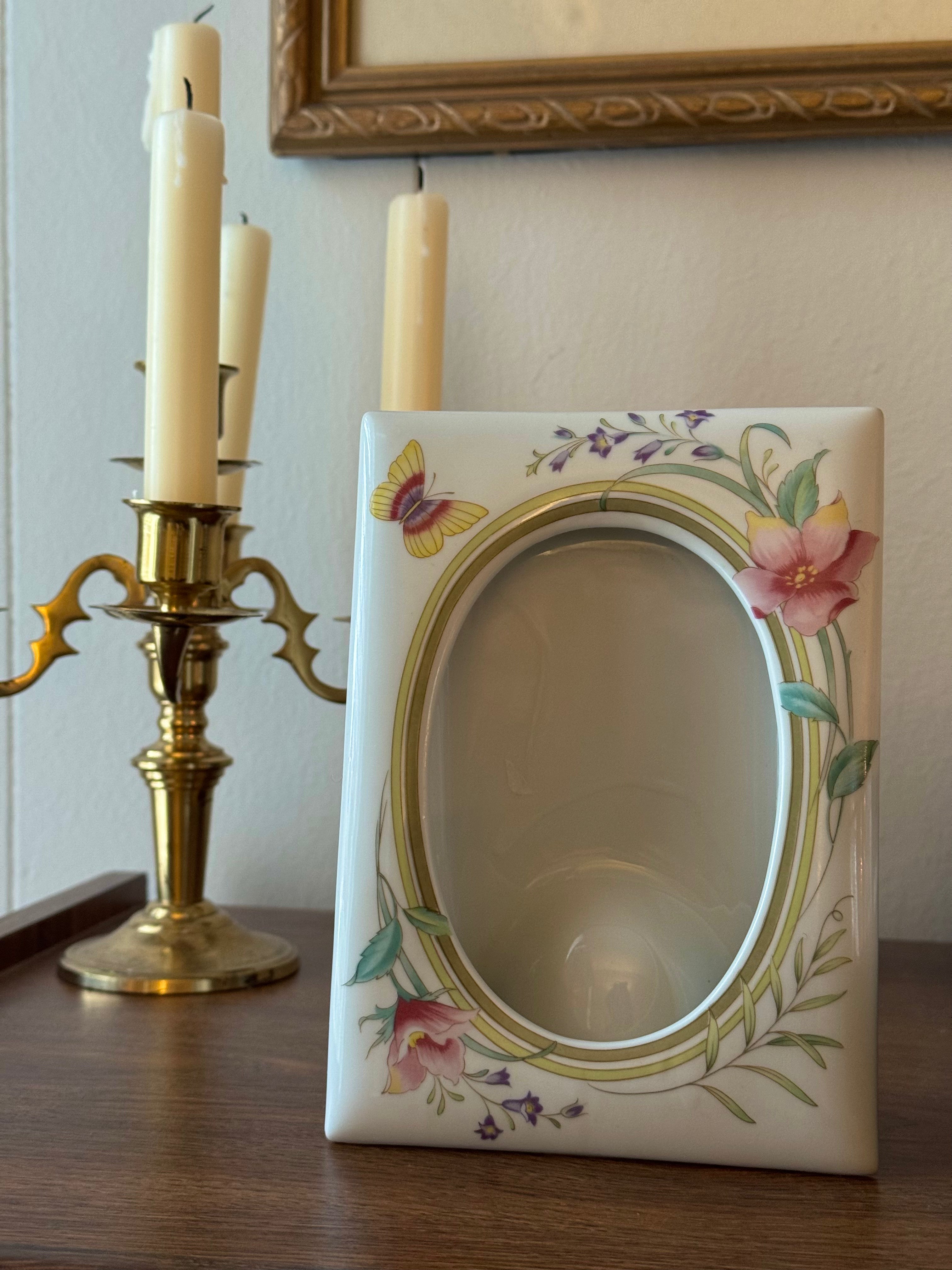 Vintage Andrea by Sadek Porcelain Photo Frame Floral and Butterfly Motif
