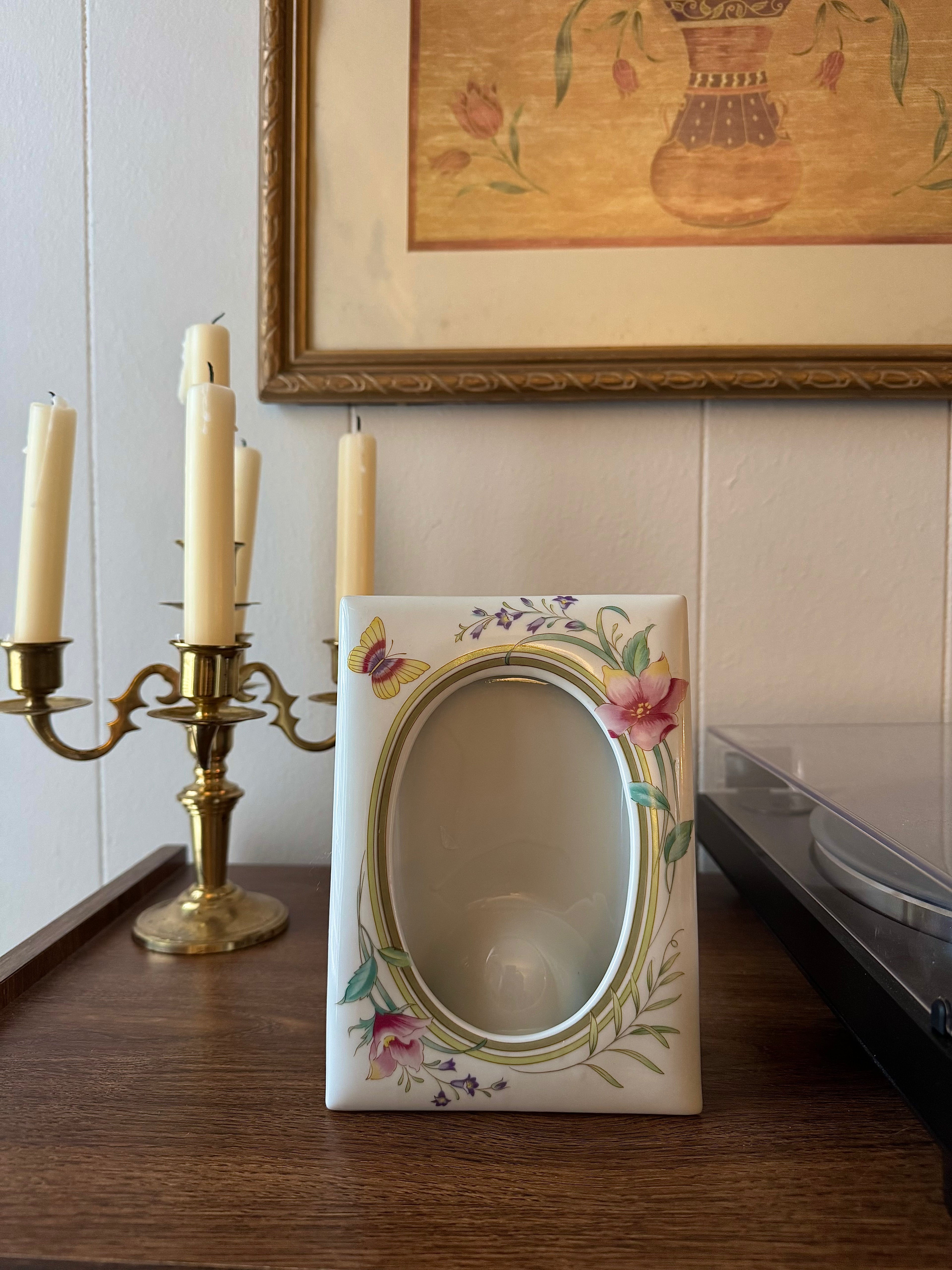 Vintage Andrea by Sadek Porcelain Photo Frame Floral and Butterfly Motif