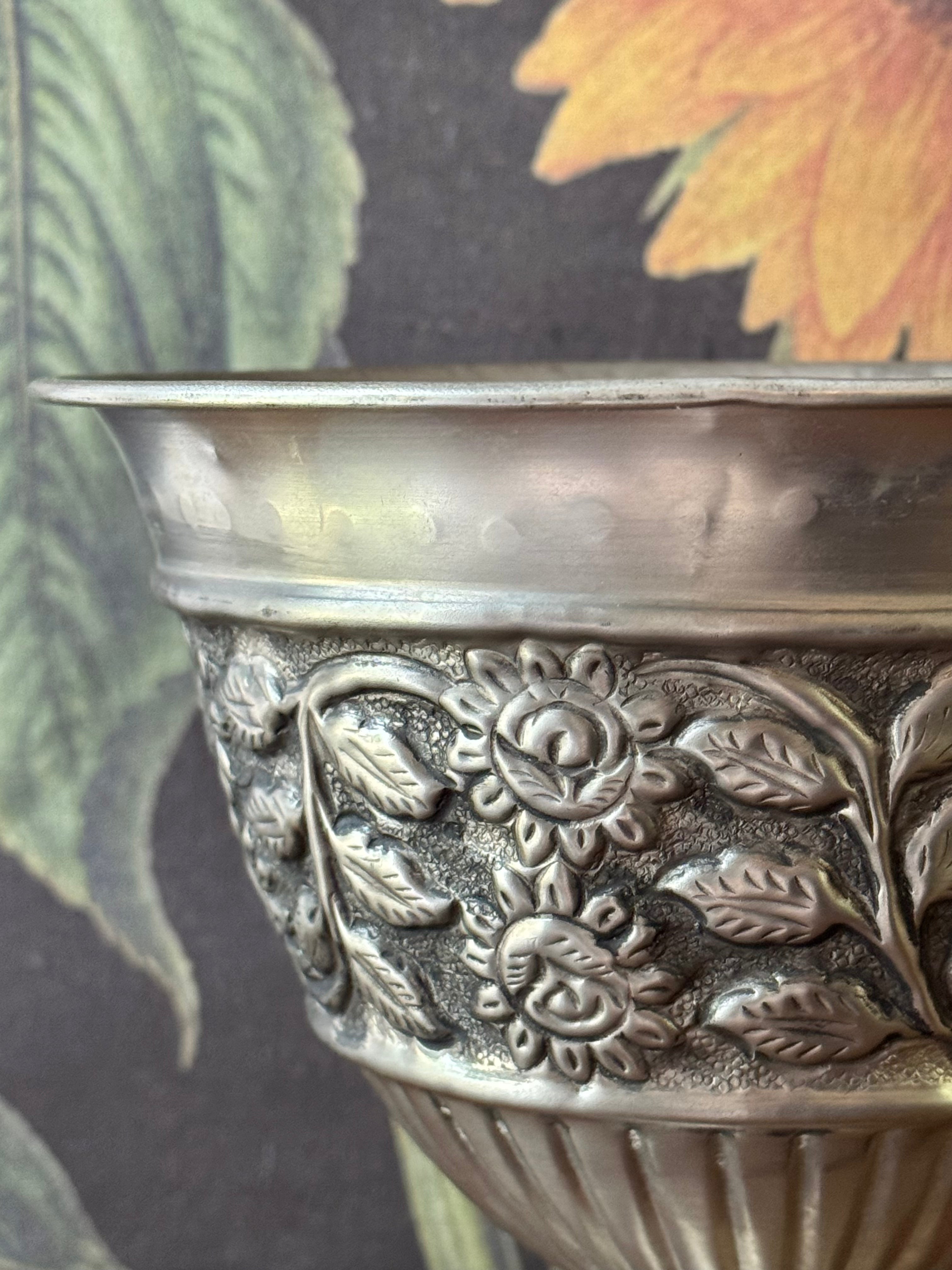 Vintage Silverplate Pedestal Bowl / Vase with Floral Detailing