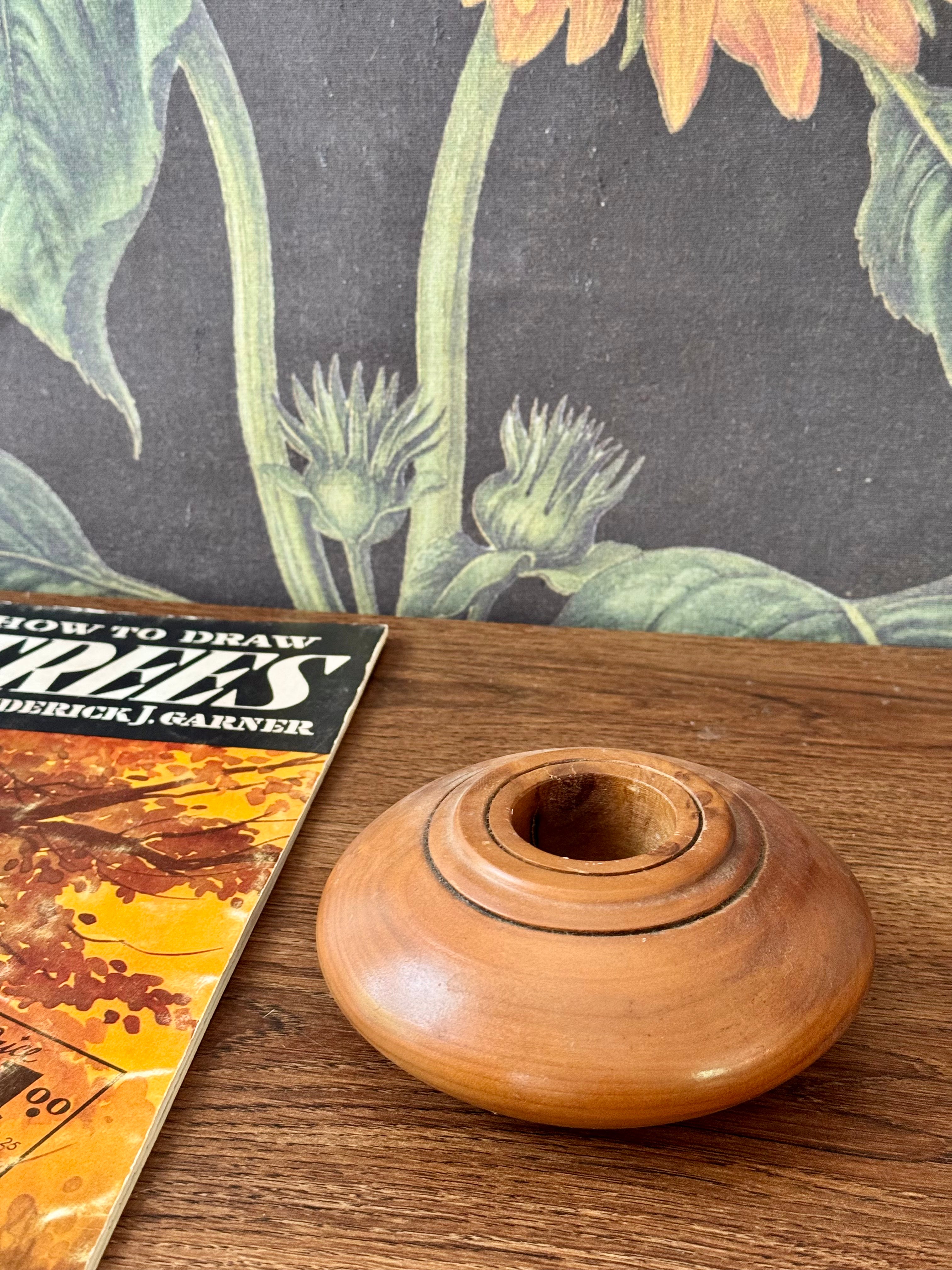 Vintage MCM Wood Candle Holder