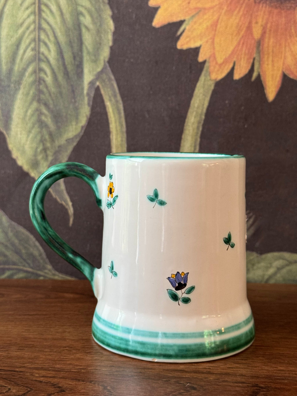 Set of Vintage Gmundner Keramik Alpine Flowers Pattern / Austria / Tea Cup, Mug, & RARE Candle Holder