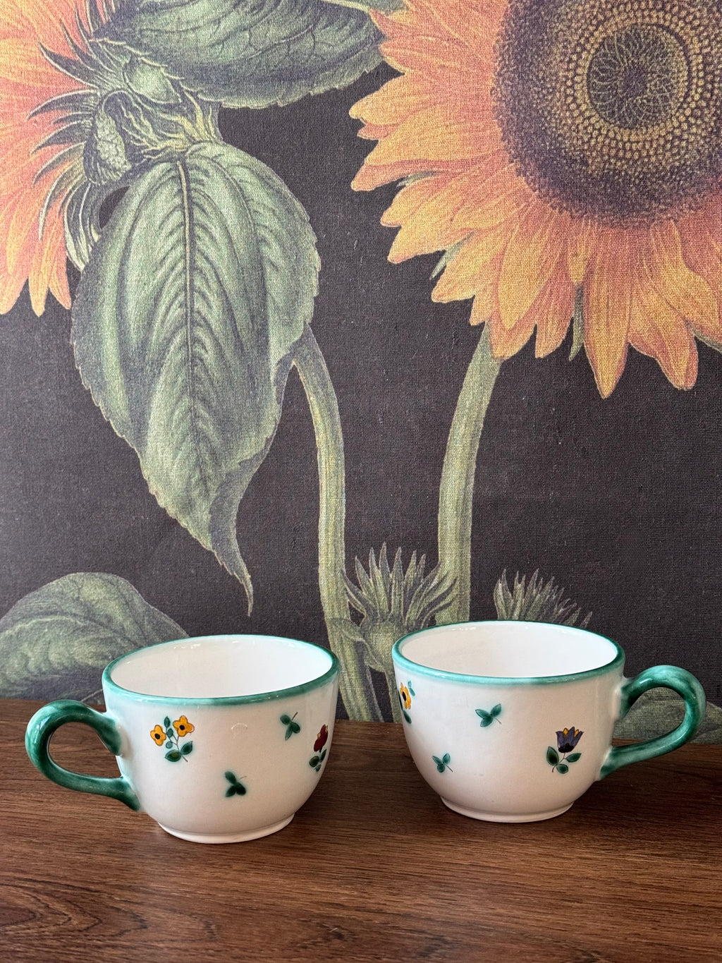 Set of Vintage Gmundner Keramik Alpine Flowers Pattern / Austria / Tea Cup, Mug, & RARE Candle Holder