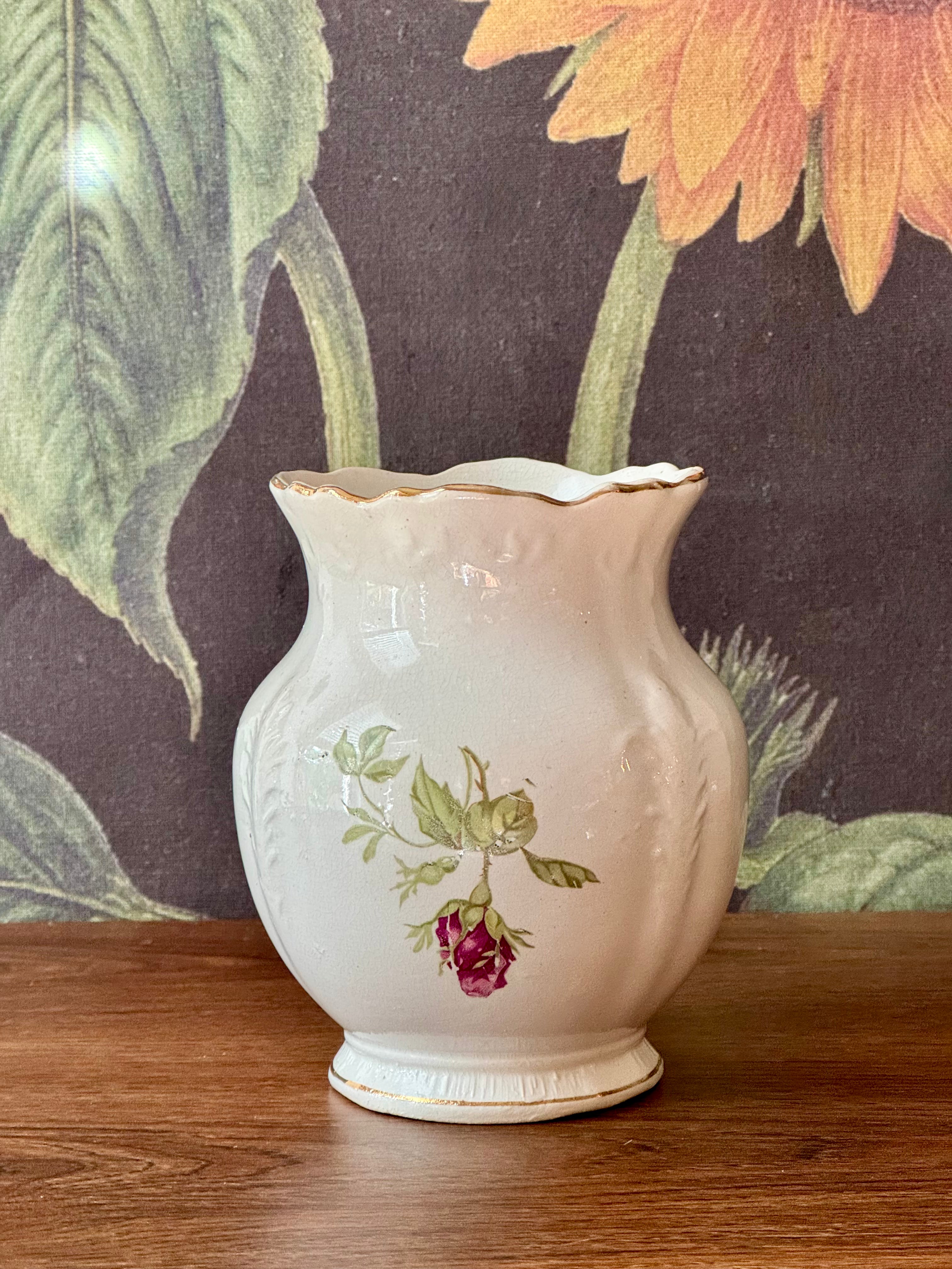 Antique Floral Vase by Buffalo Pottery
