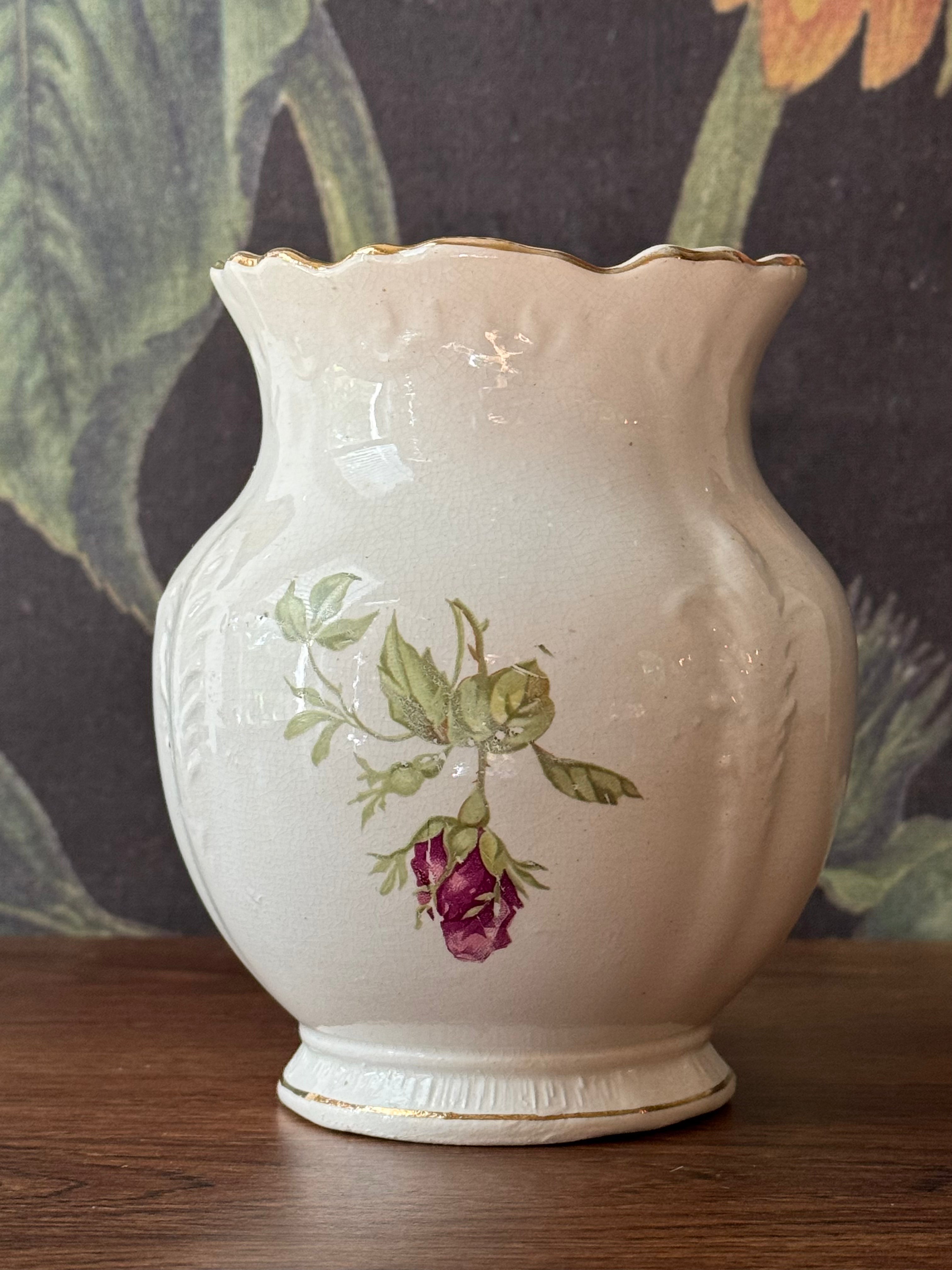 Antique Floral Vase by Buffalo Pottery