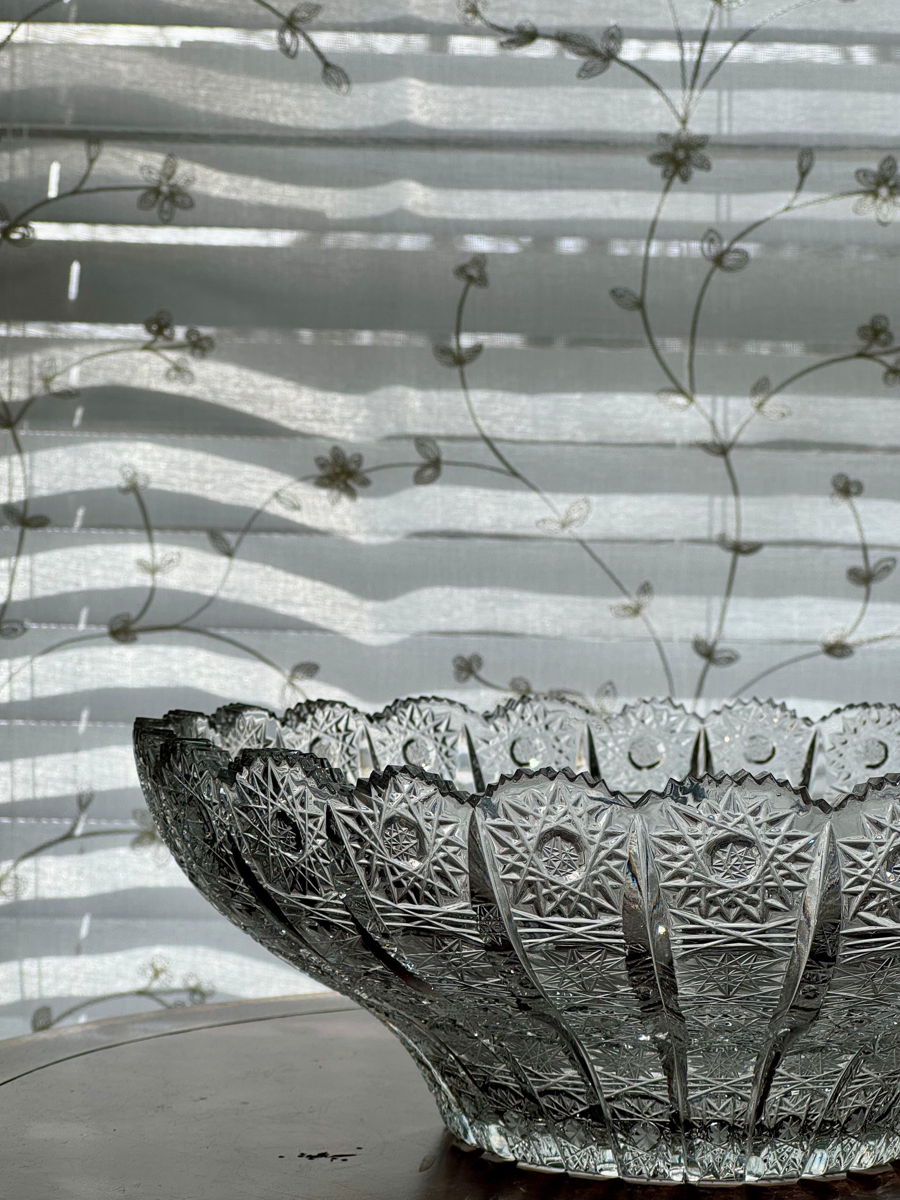 Vintage Bohemian "Queens Lace" Cut Crystal Bowl 12"