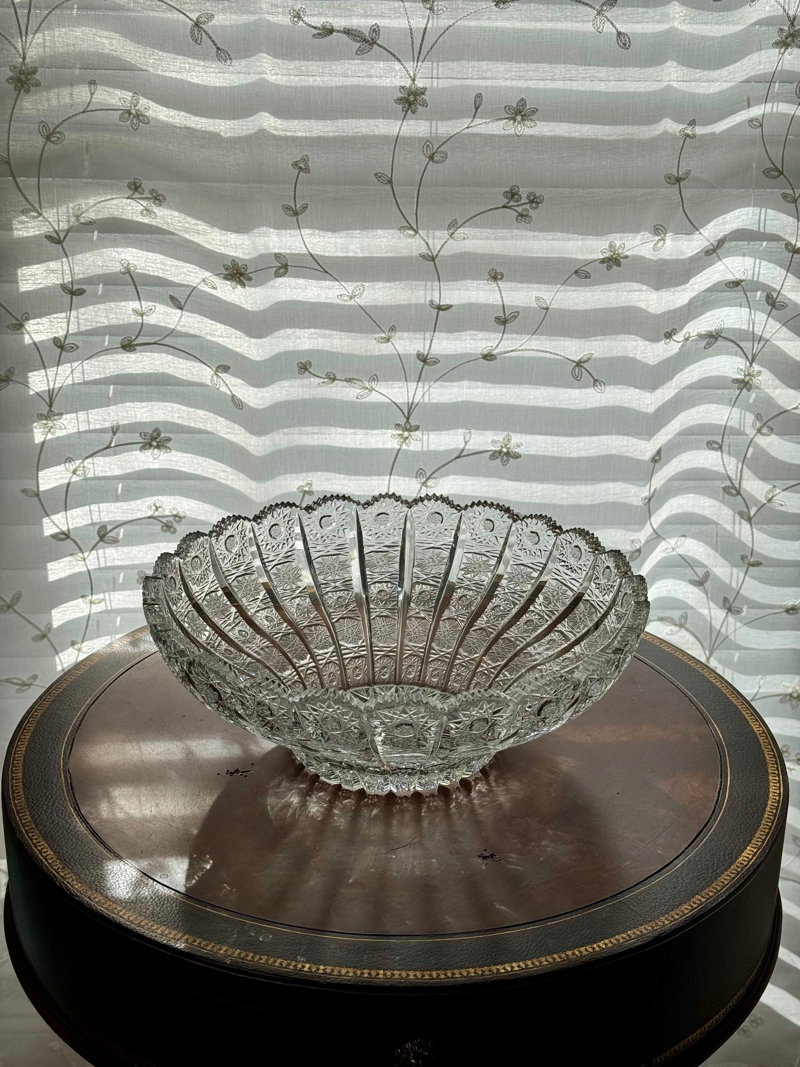 Vintage Bohemian "Queens Lace" Cut Crystal Bowl 12"