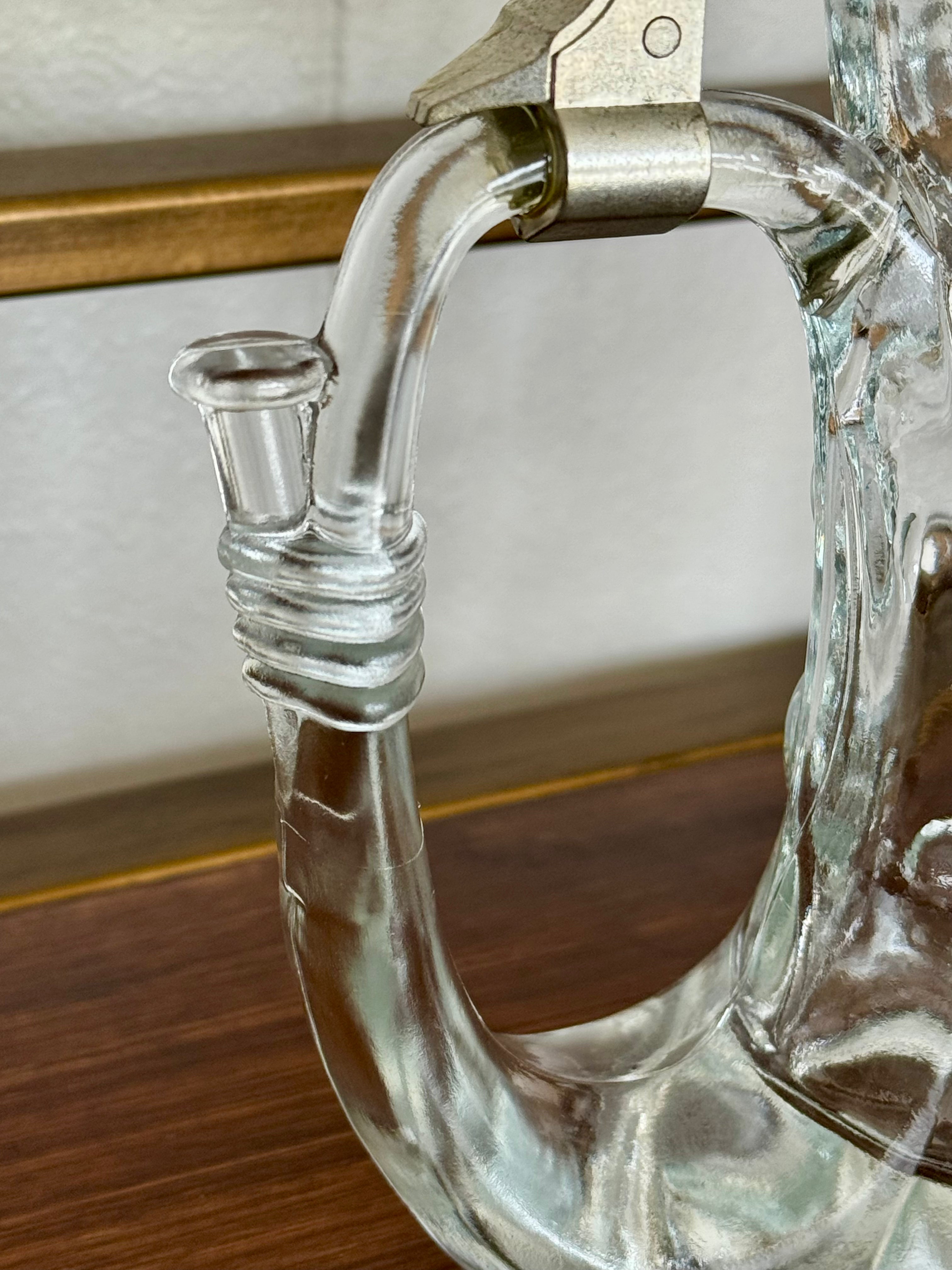 Vintage Hobnail Glass Viking Horn Beer Stein with Silver Pewter Lid, Made in West Germany