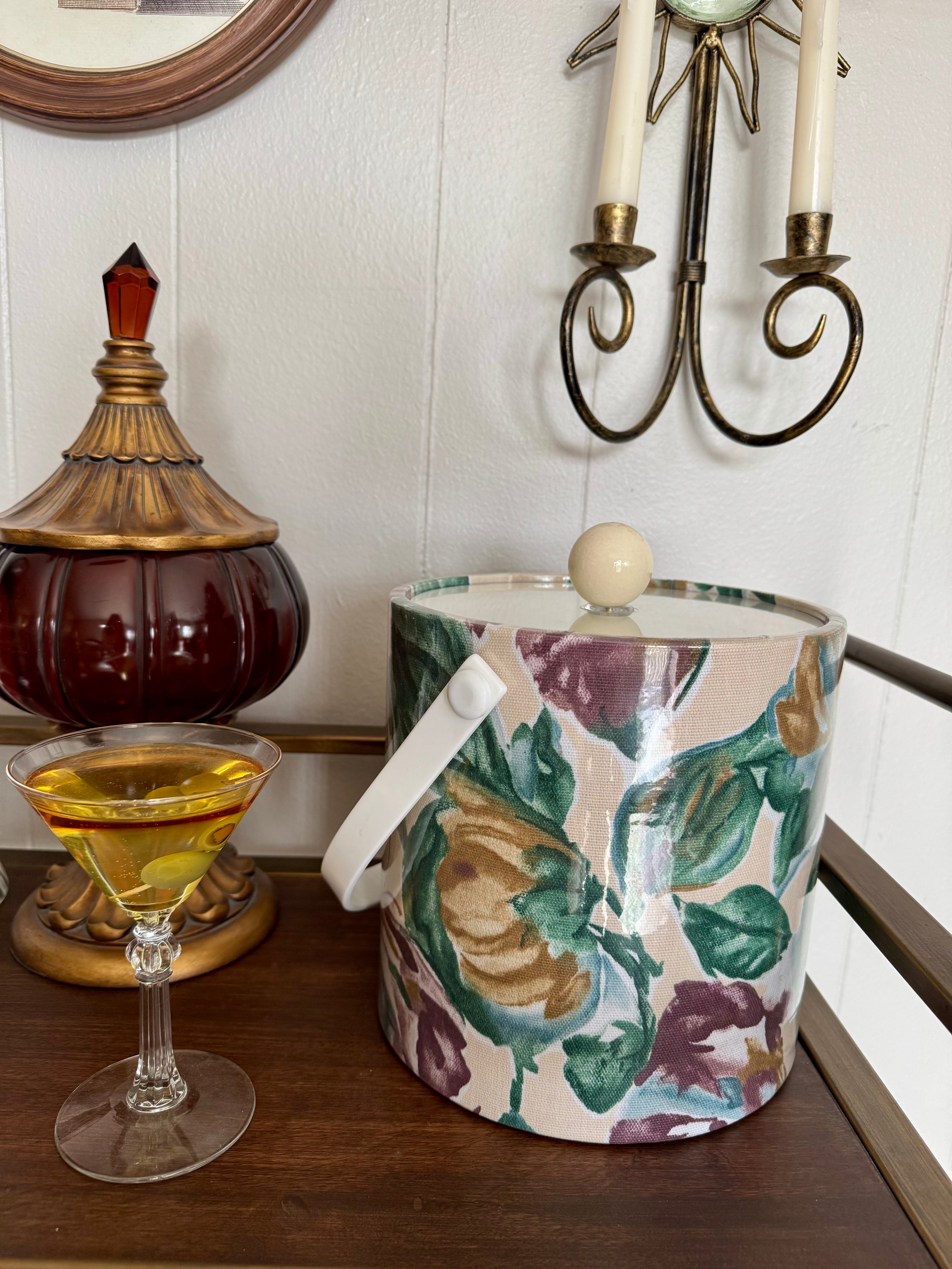 Vintage MCM Floral Ice Bucket Elegance by Kraftware