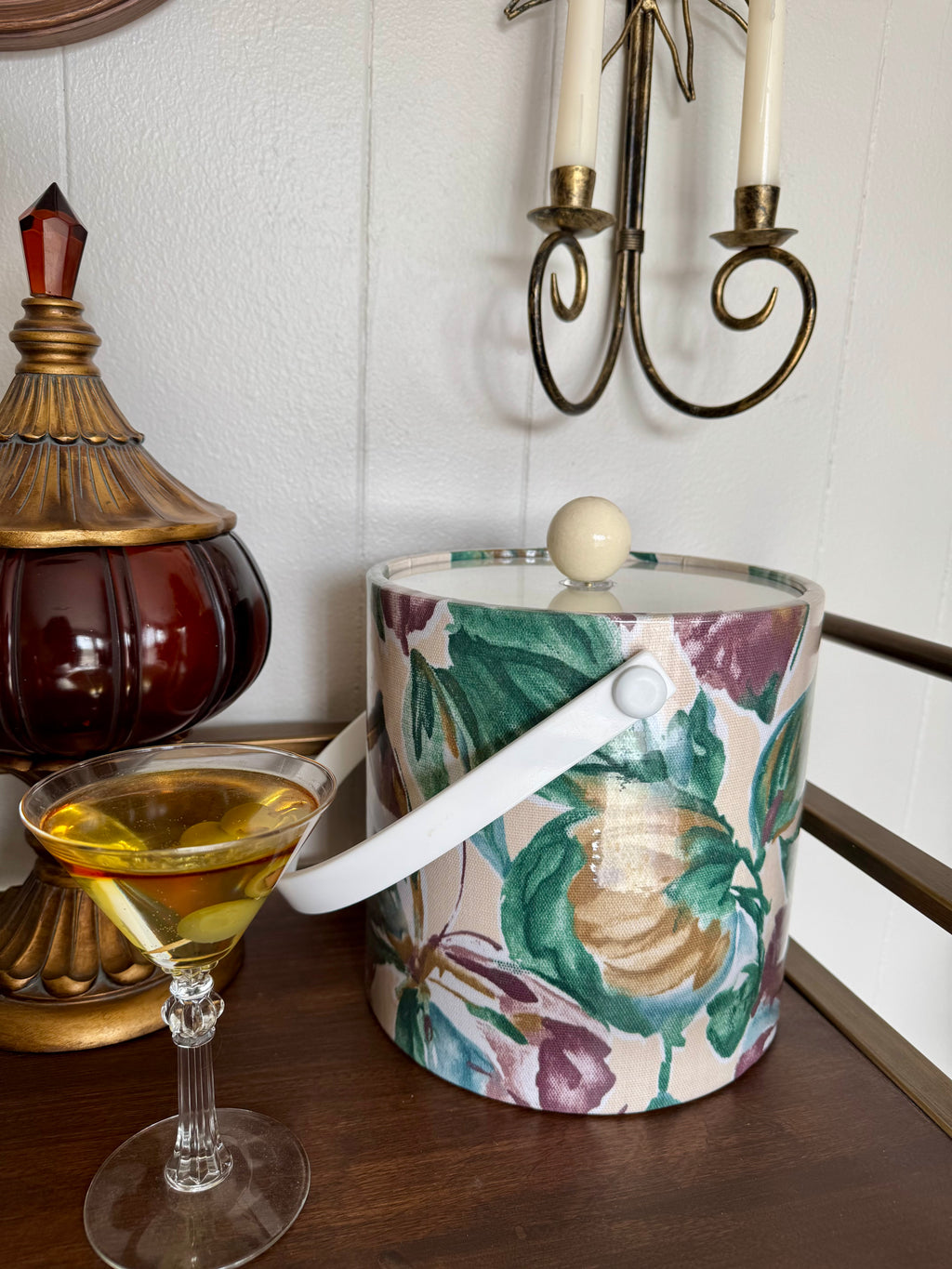 Vintage MCM Floral Ice Bucket Elegance by Kraftware