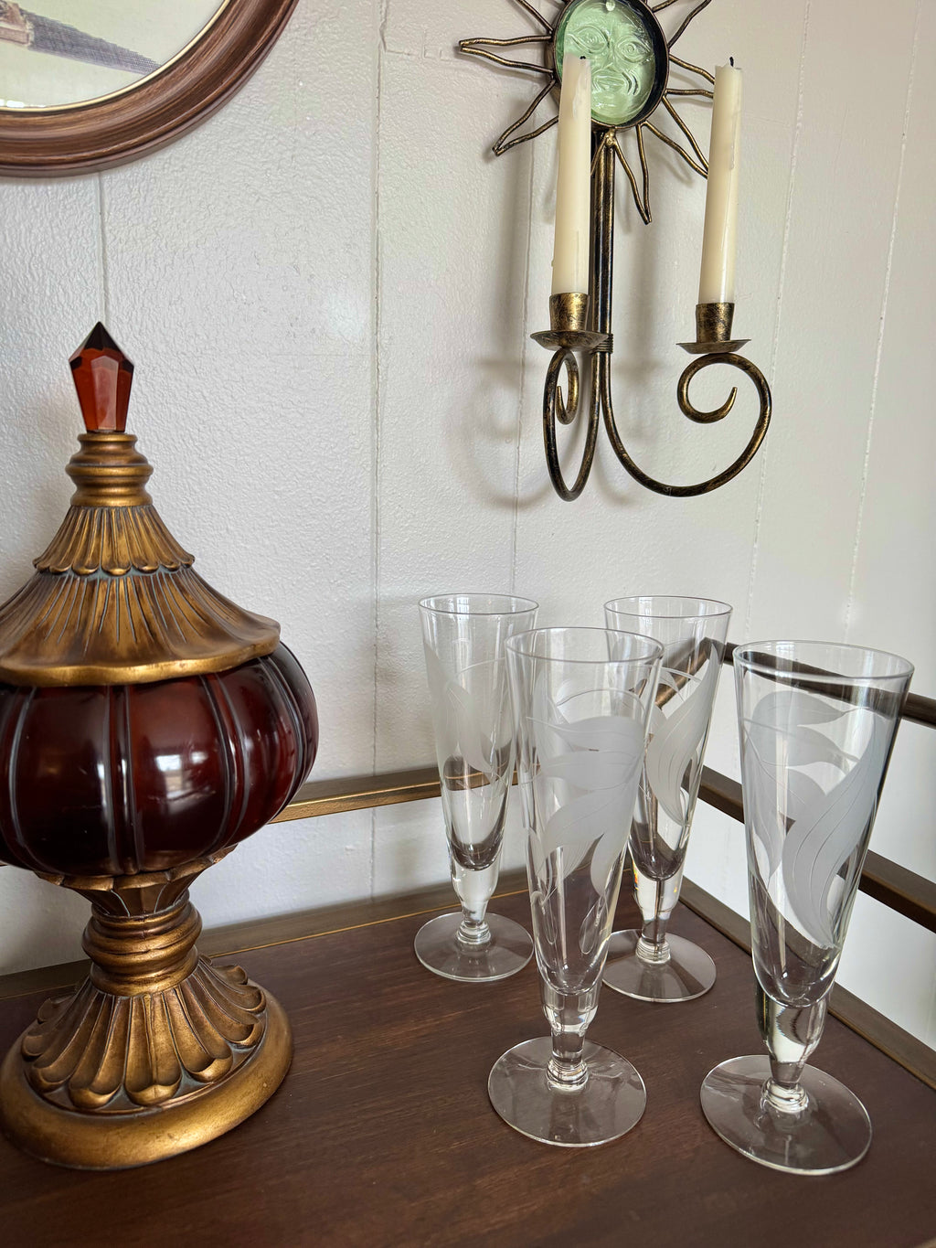 Vintage Etched Leaf Pilsners 1970s-80s Beer Glasses Set of 4
