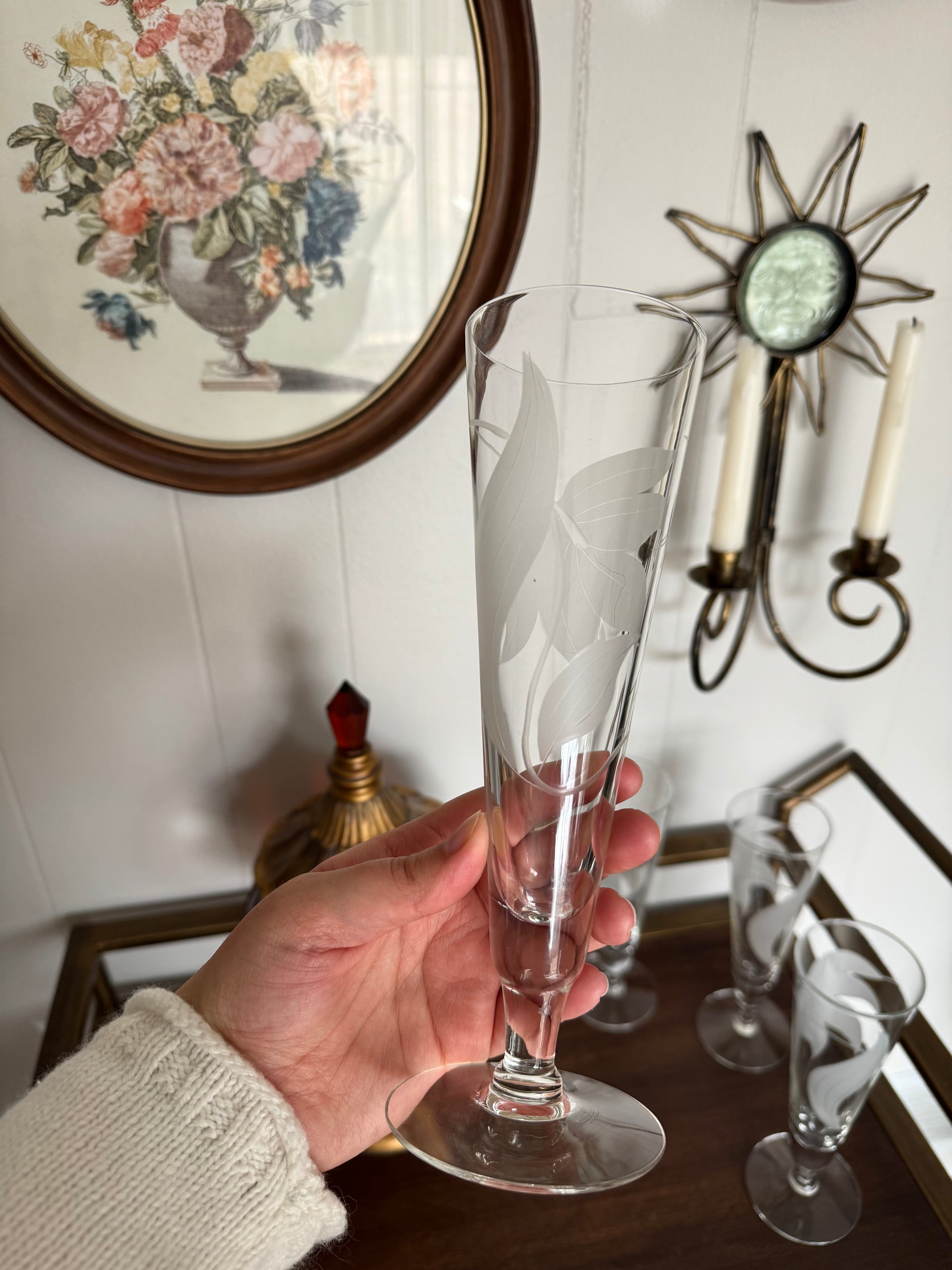 Vintage Etched Leaf Pilsners 1970s-80s Beer Glasses Set of 4